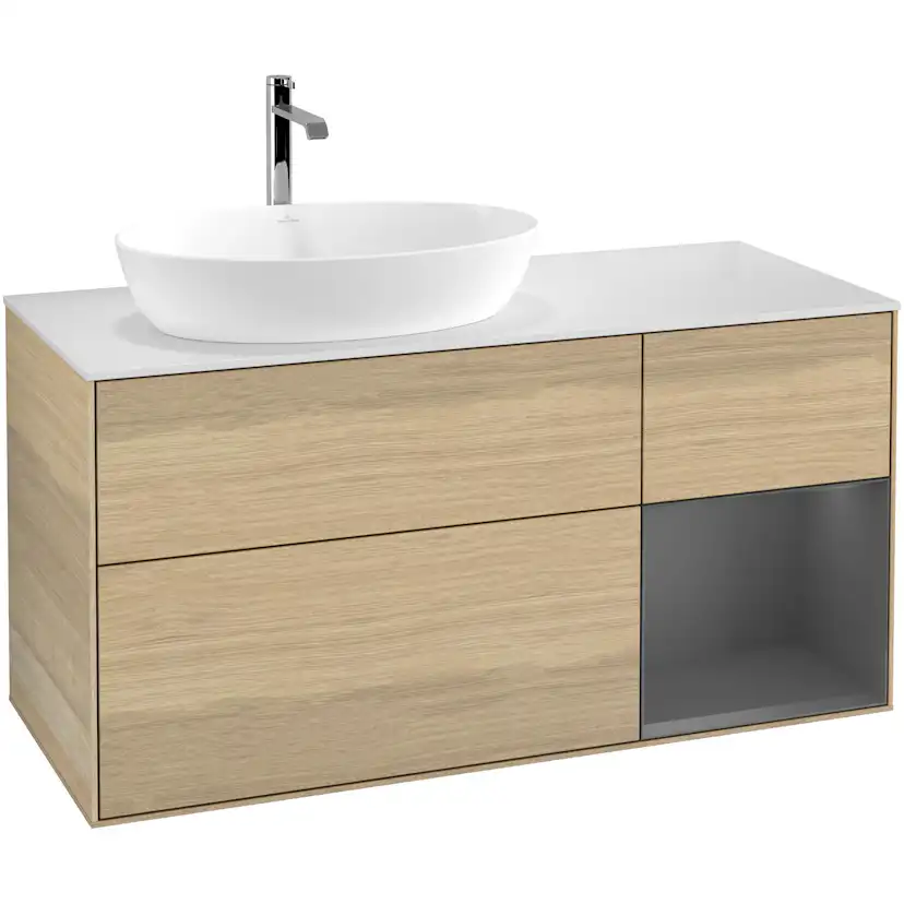 Tvättställsskåp Villeroy & Boch Finion med 3 Lådor Hylla och Bänkskiva för Ocentrerat Tvättställ från Artis & Collaro