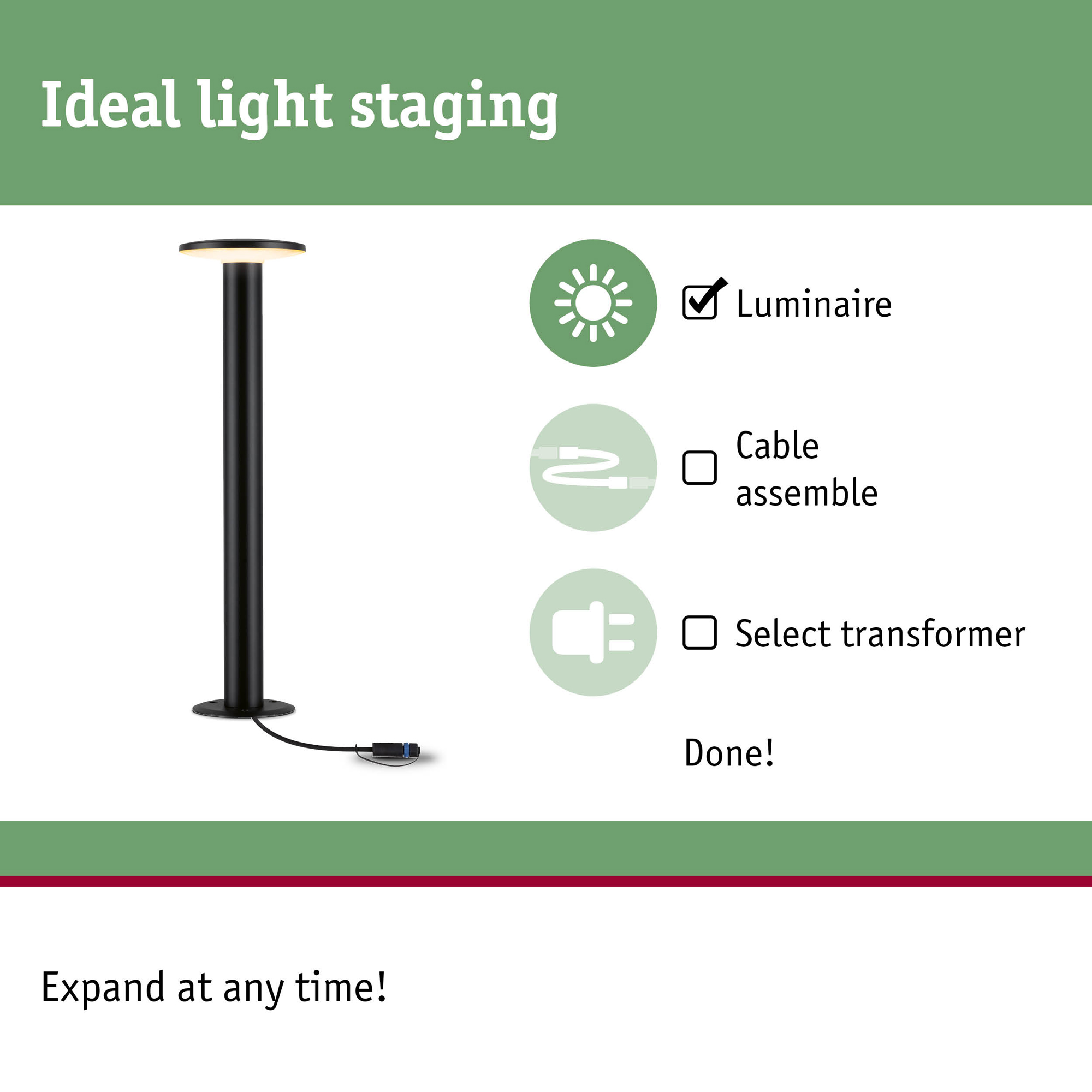 Pollare LED Paulmann Plate Plug & Shine IP44 24V Ljus: Gold Light (insektsvänlig)
