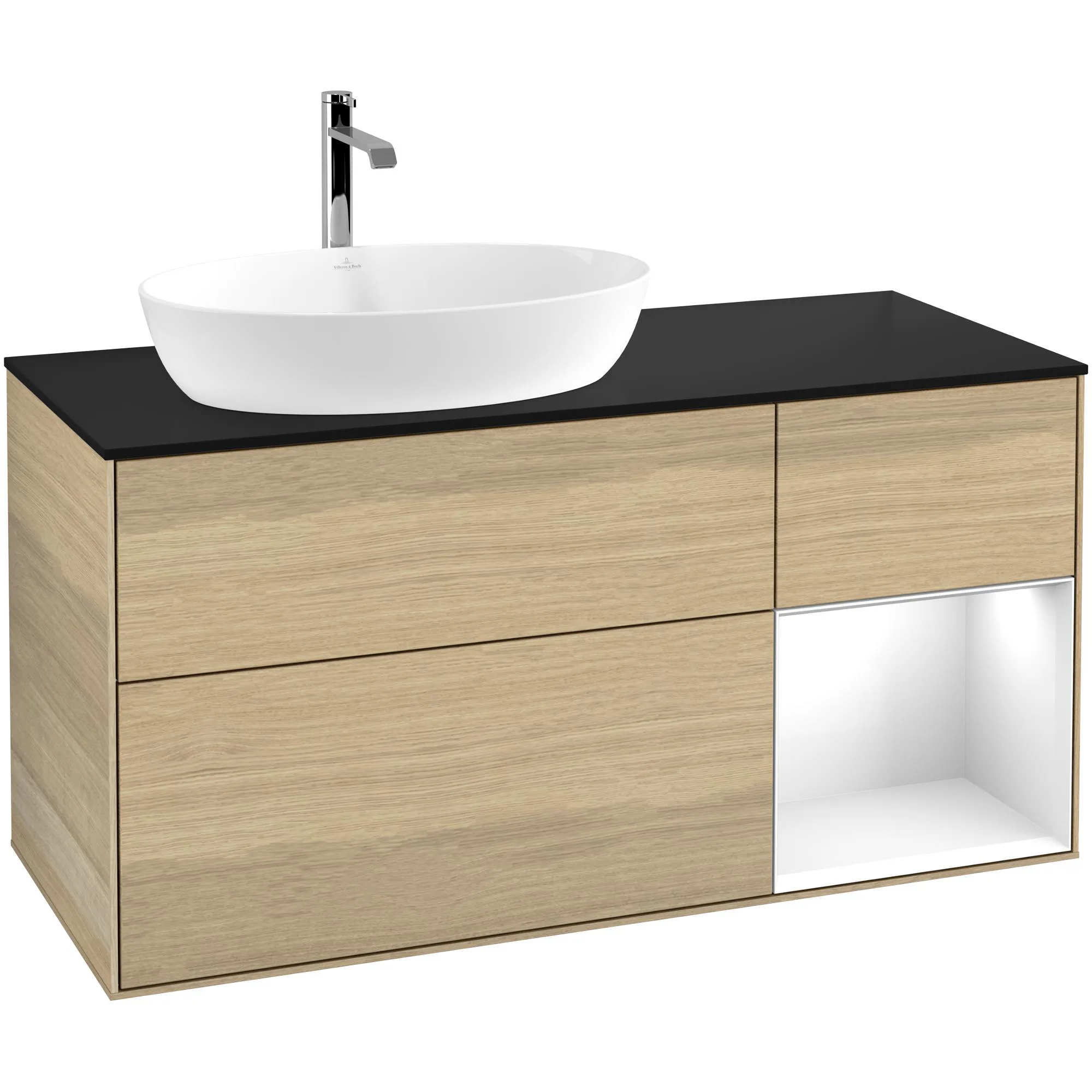 Tvättställsskåp Villeroy & Boch Finion med 3 Lådor Hylla och Bänkskiva för Ocentrerat Tvättställ från Artis & Collaro