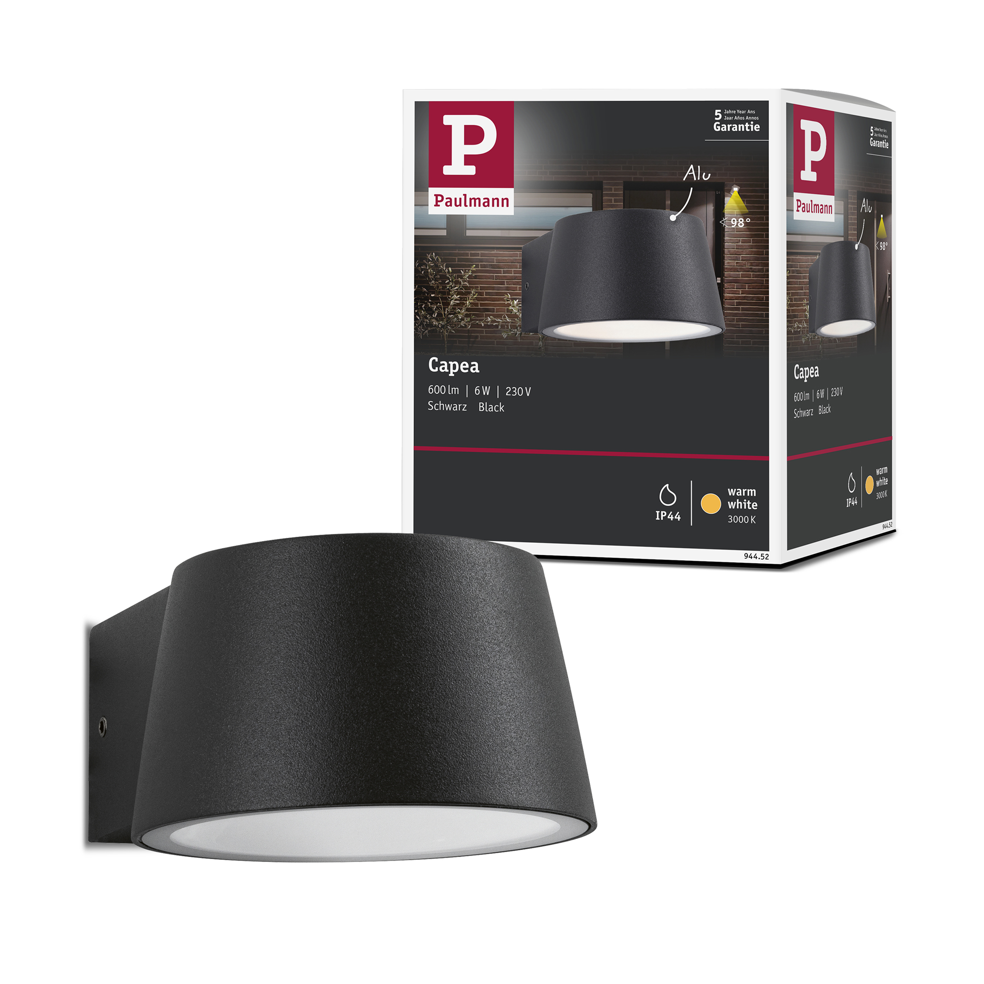 Fasadbelysning LED Paulmann Capea IP44 230V Design: utan Skymningsstyrd Rörelsedetektor, Ljus: Soft White