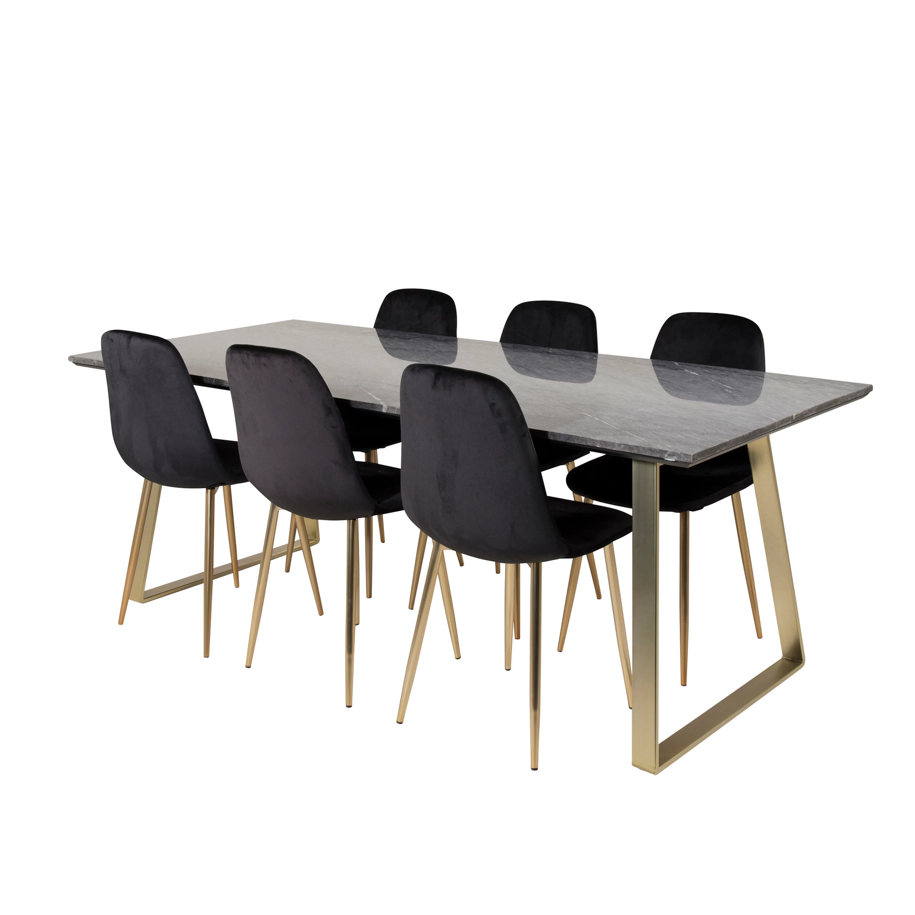 Estelle Matbord - Borstad Mässing / Svart Marmor - 200*90*H7 Svart/Mässing/Svart/Mässing