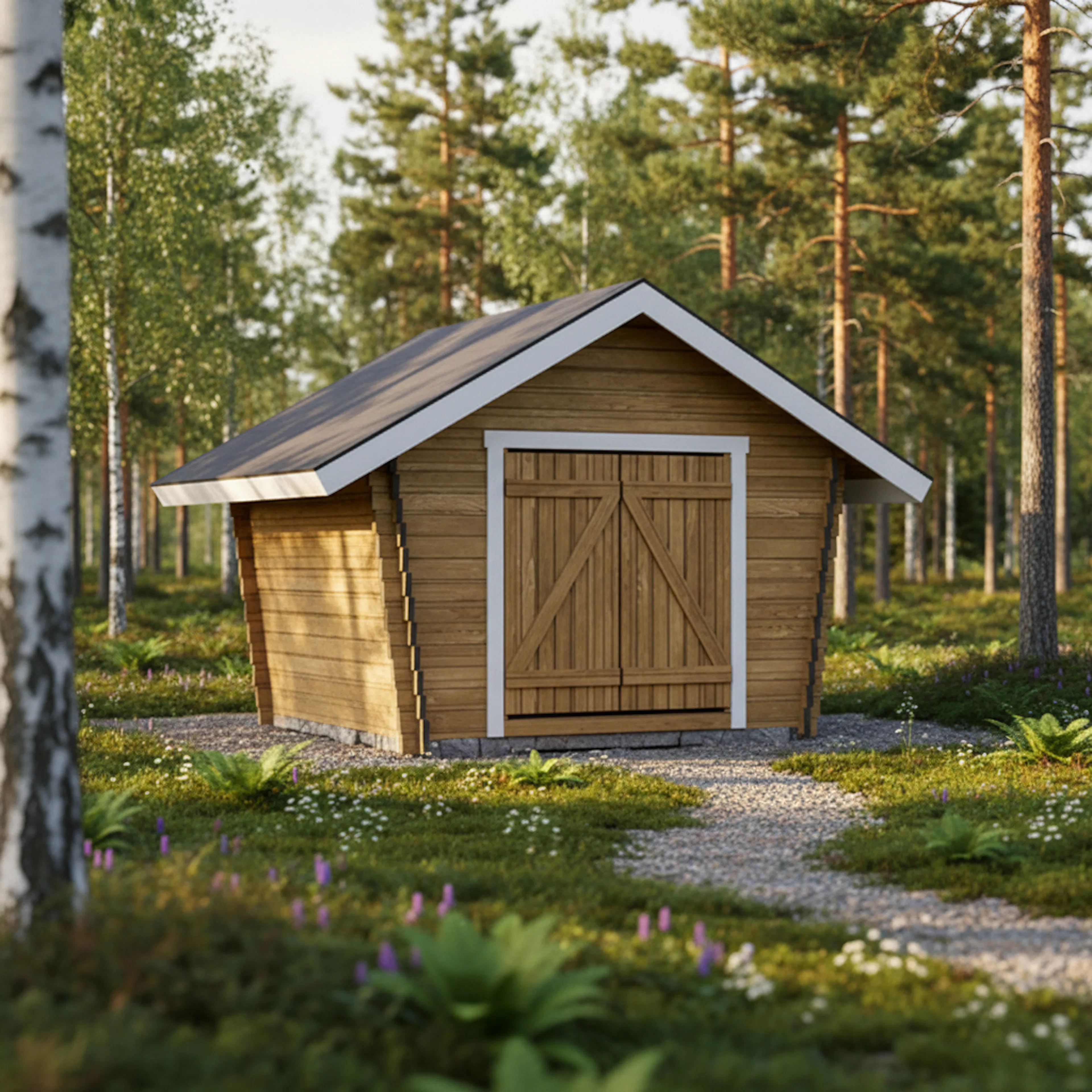 Timmerförråd LP Garden U-S (6m²) Lutande Tät Vägg