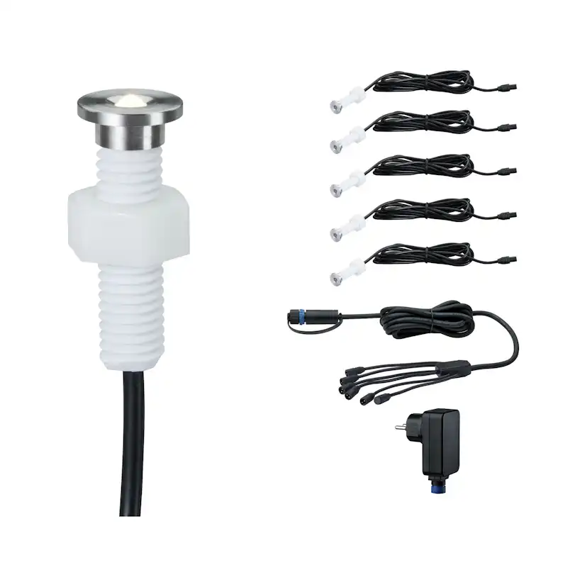 LED Infälld Markbelysning Paulmann Plug & Shine MicroPenII IP67 24V 5-pack med Kabel & Transformator