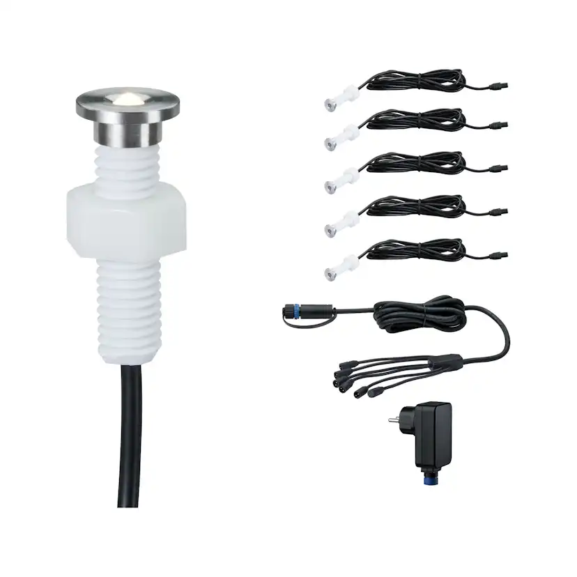 LED Infälld Markbelysning Paulmann Plug & Shine MicroPenII IP67 24V 5-pack med Kabel & Transformator