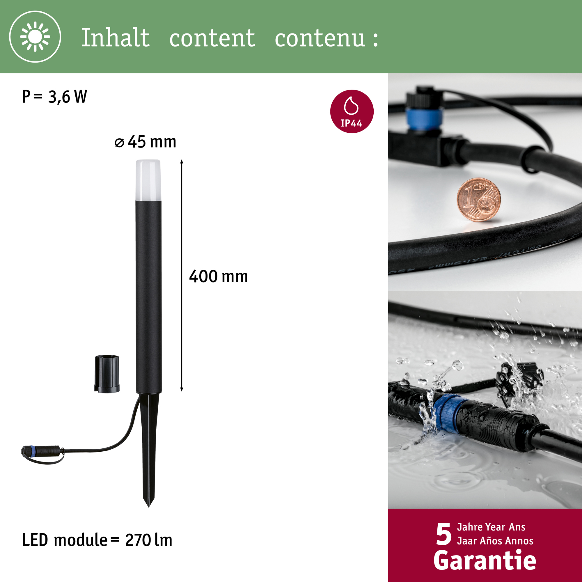 Pollare LED Paulmann Flarea Plug & Shine IP65 24V Höjd: 400 mm