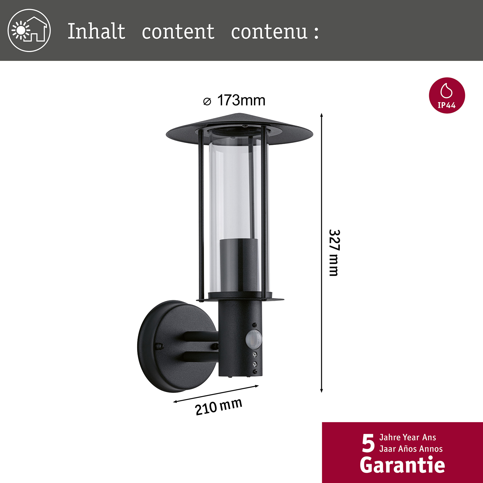 Fasadbelysning Paulmann Classic IP44 230V Design: med Skymningsstyrd Rörelsedetektor