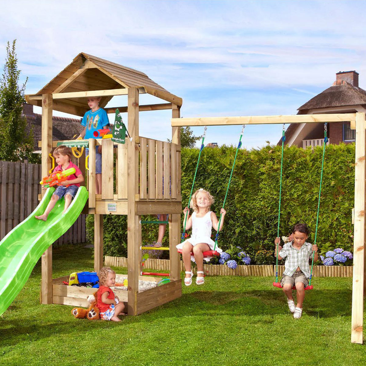 Lektorn Jungle Gym House inkl. Swing Modul X'tra och rutschkana