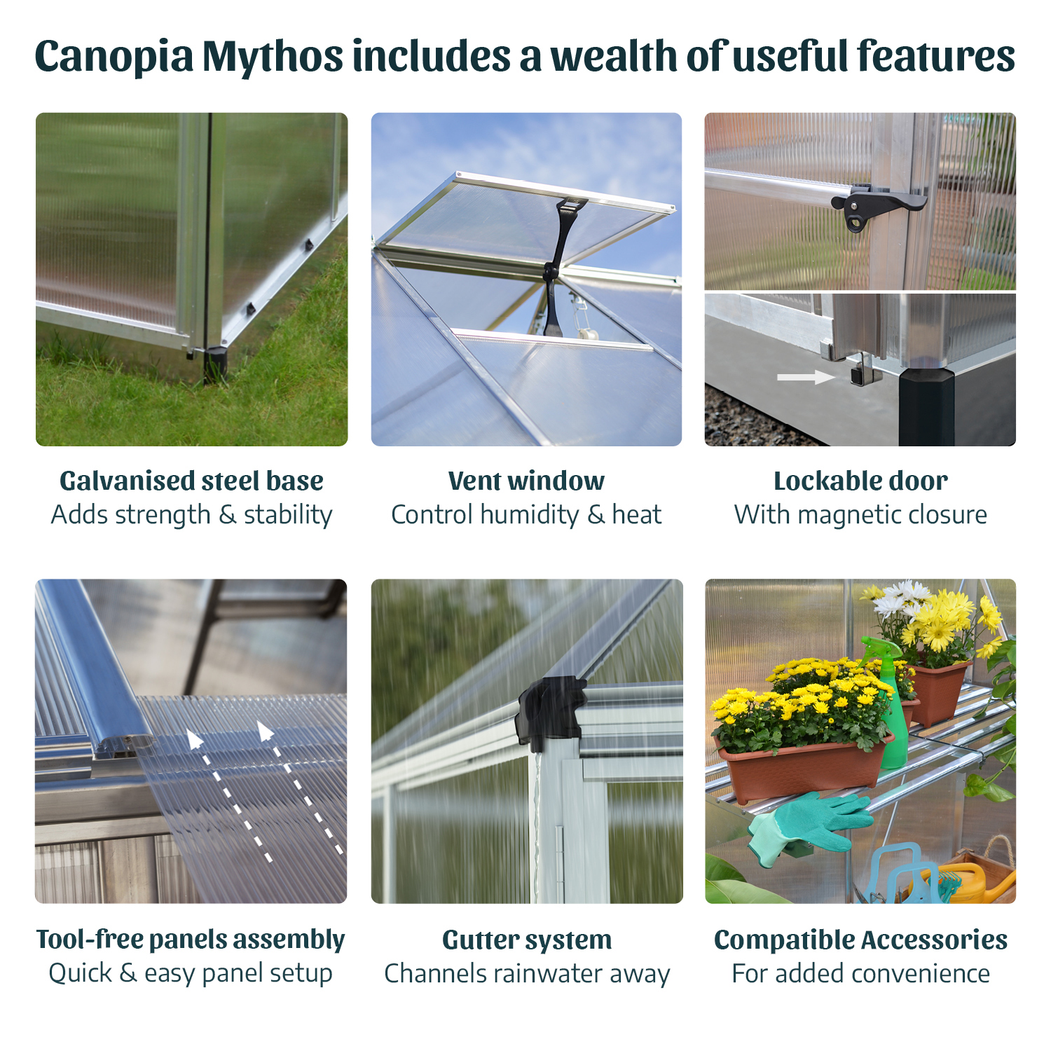Växthus Canopia by Palram Mythos Aluminiumram med UV-Skyddad Polykarbonat & Ventilationsfönster, 7,9 m²