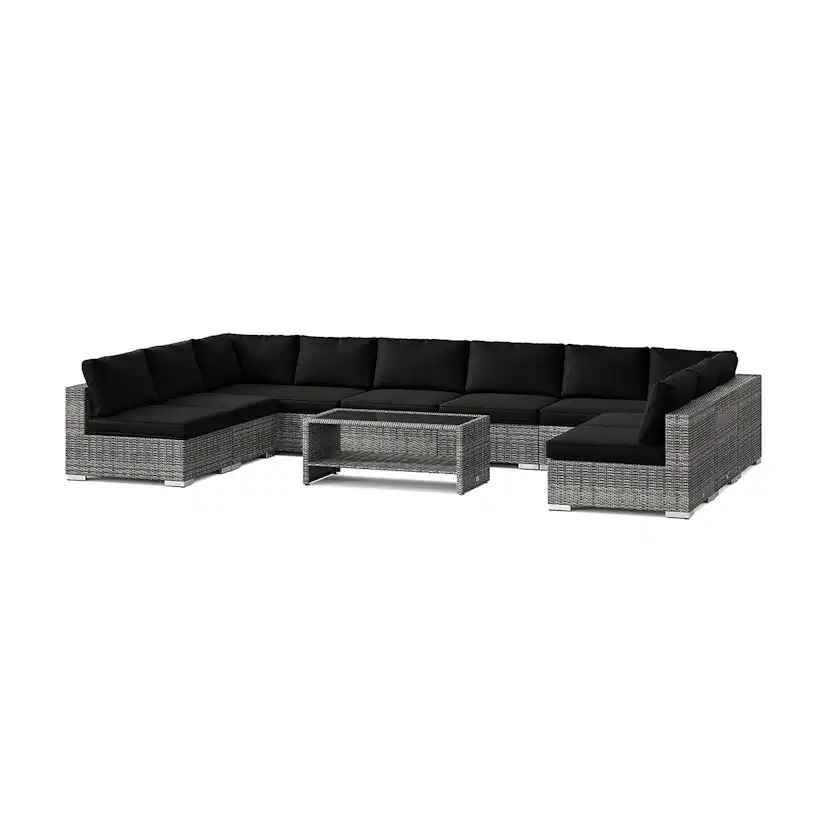 Loungegrupp Comfort Garden Bahamas U-formad utomhus loungegrupp med öppet avslut, 9-sits med bord och hylla
