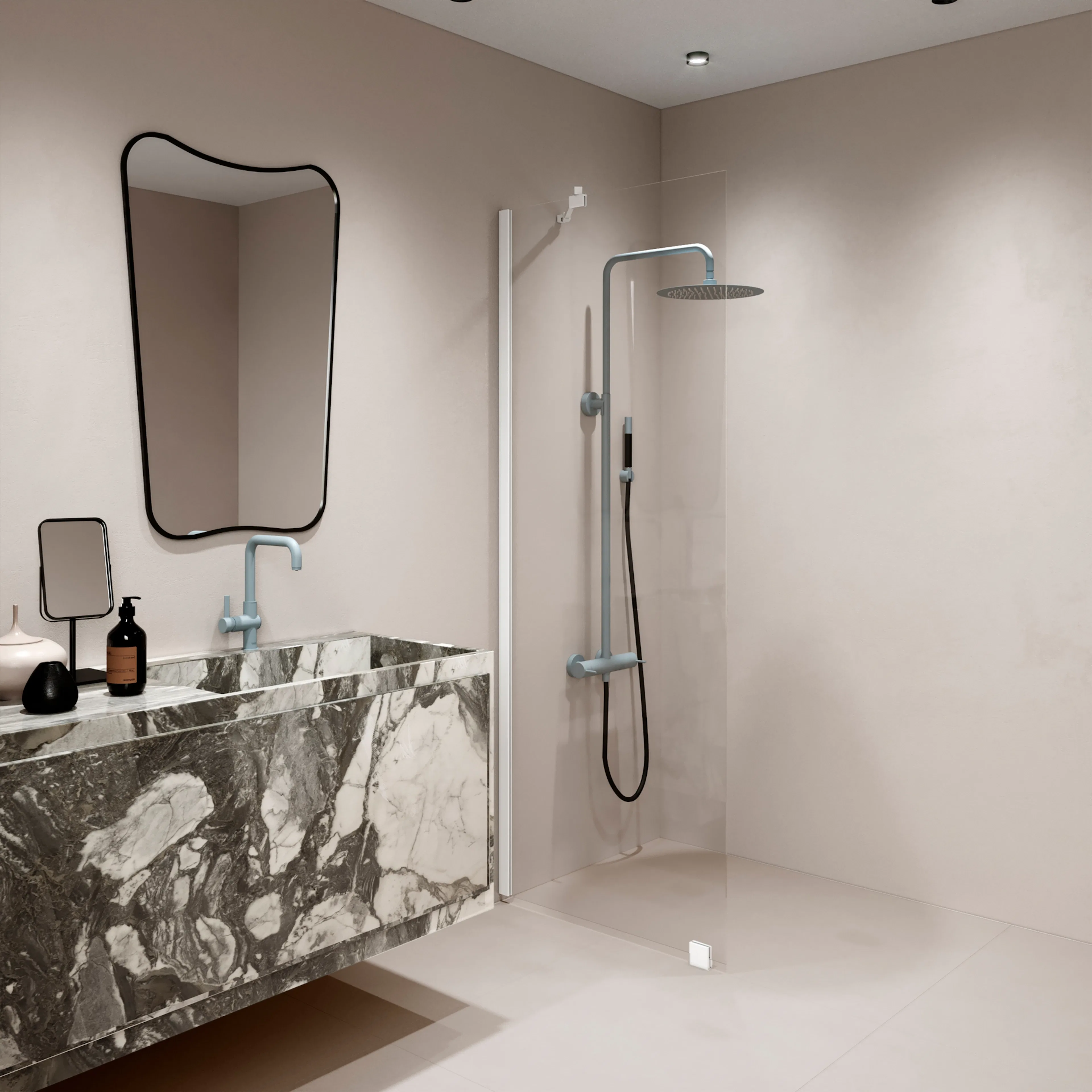 Forma 301 480x2025 mm, Klarglas, Vita Profiler