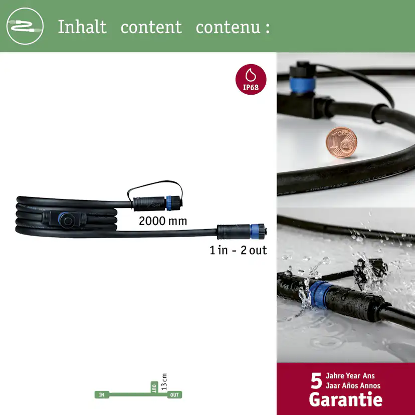 Anslutningskabel Paulmann Plug & Shine IP68 max. 150W 1in-2ut Kabellängd: 2 m