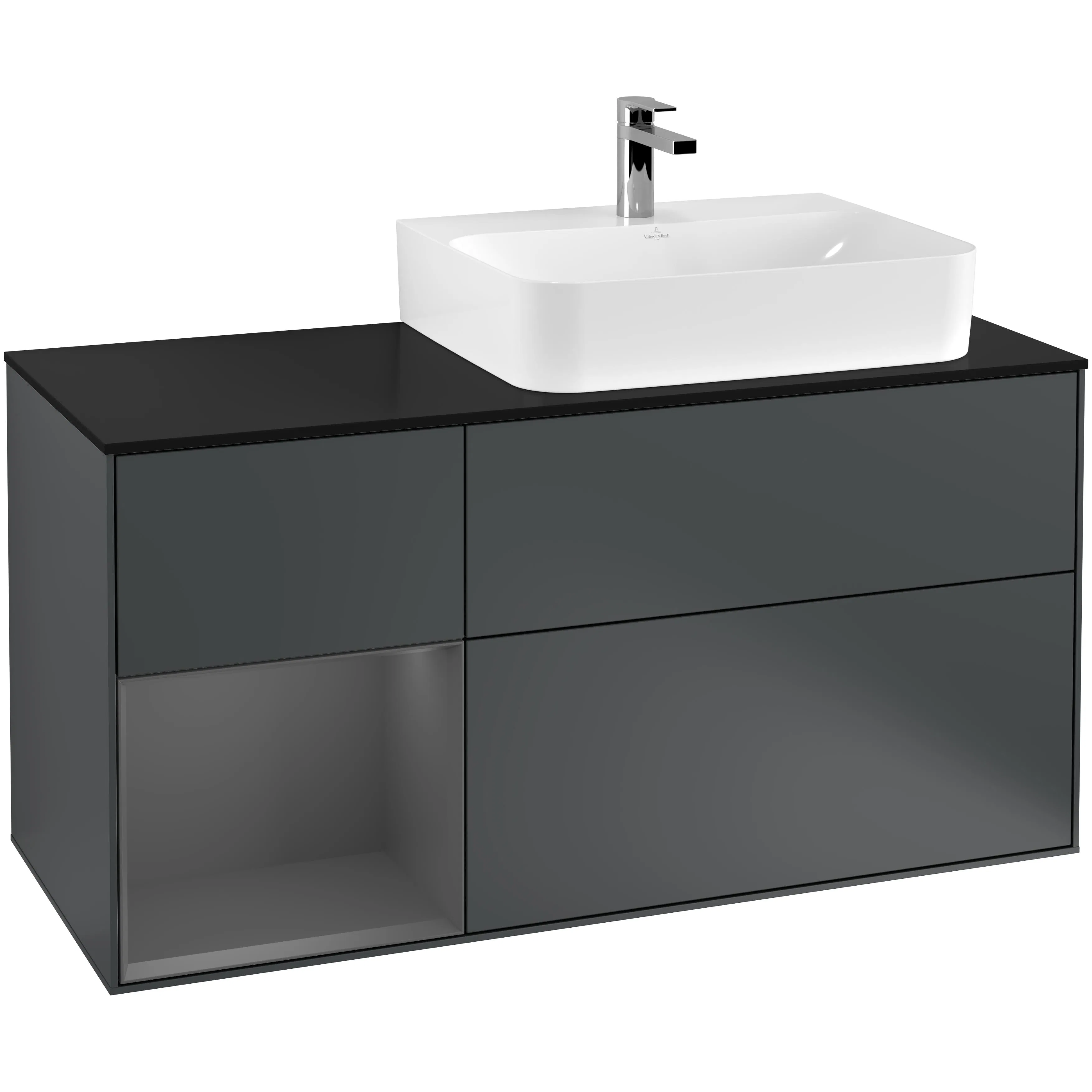 Tvättställsskåp Villeroy & Boch Finion med 3 Lådor Hylla och Bänkskiva för Ocentrerat Tvättställ