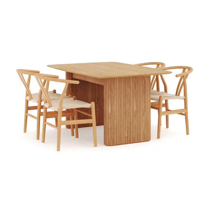 Matgrupp Bark Nixrai Rektangulärt Matbord 140 cm med 4Datoori Matstol
