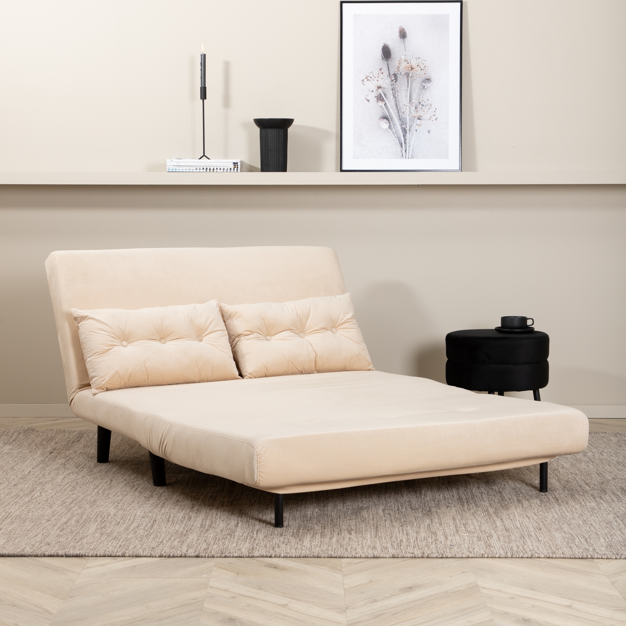 Vicky Folding Bed Double - Black / Beige Velvet Beige