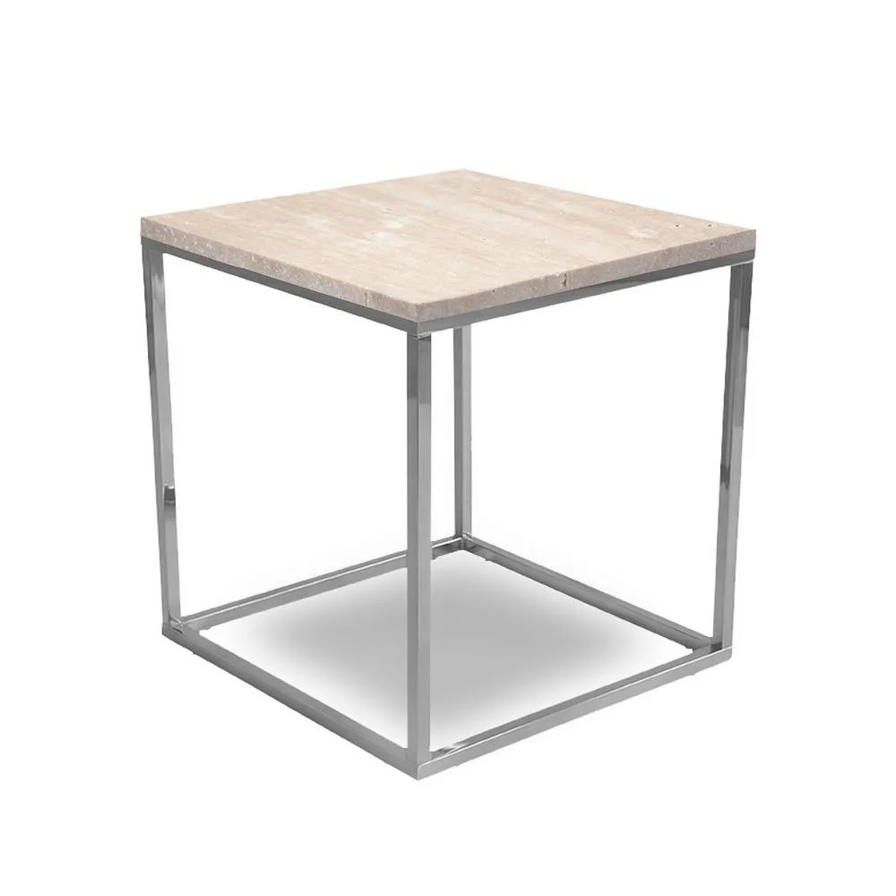 Accent sidobord/lampbord - 50x50, krom / Travertin Krom/Travertin