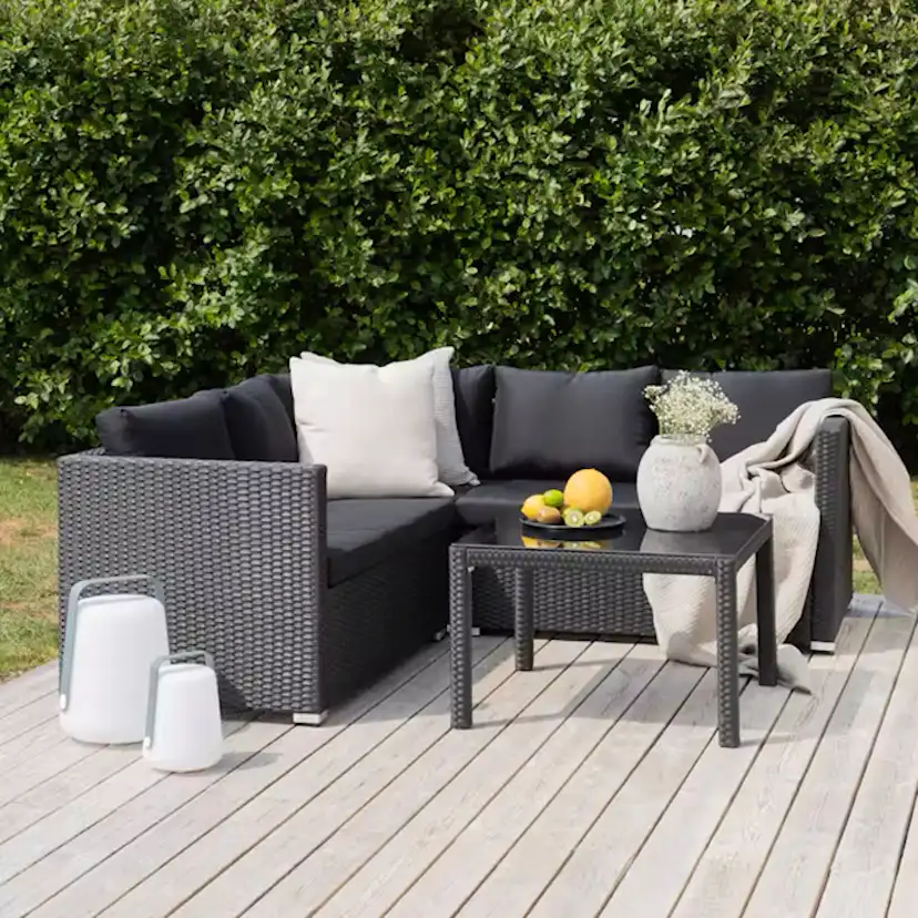 Kuba Sofa Set - Black Wicker White Cushion Svart/Vit