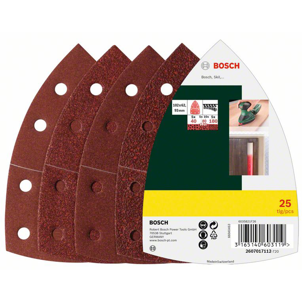 Slippapperset Bosch Power Tools 25-delars K40-180