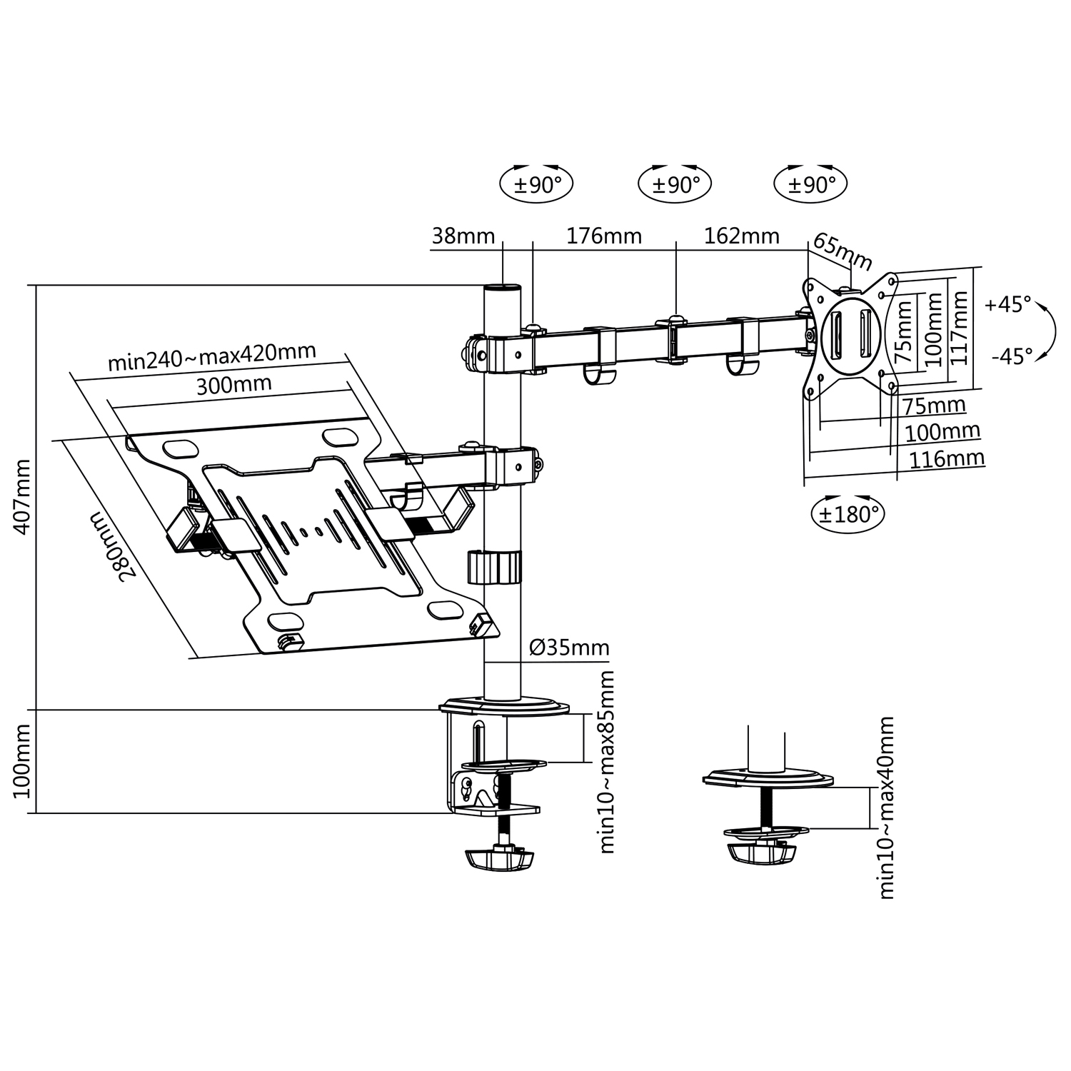 Monitorfäste LogiLink 17-32 tum med Hållare För Laptop/Surfplatta 10-15,6 tum