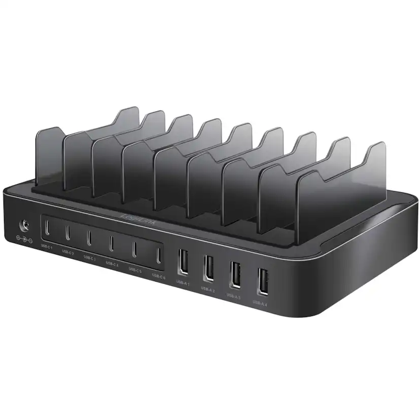 Laddstation LogiLink 10 Portar 6 st USB-C + 4st USB-A PD/QC3.0 120W