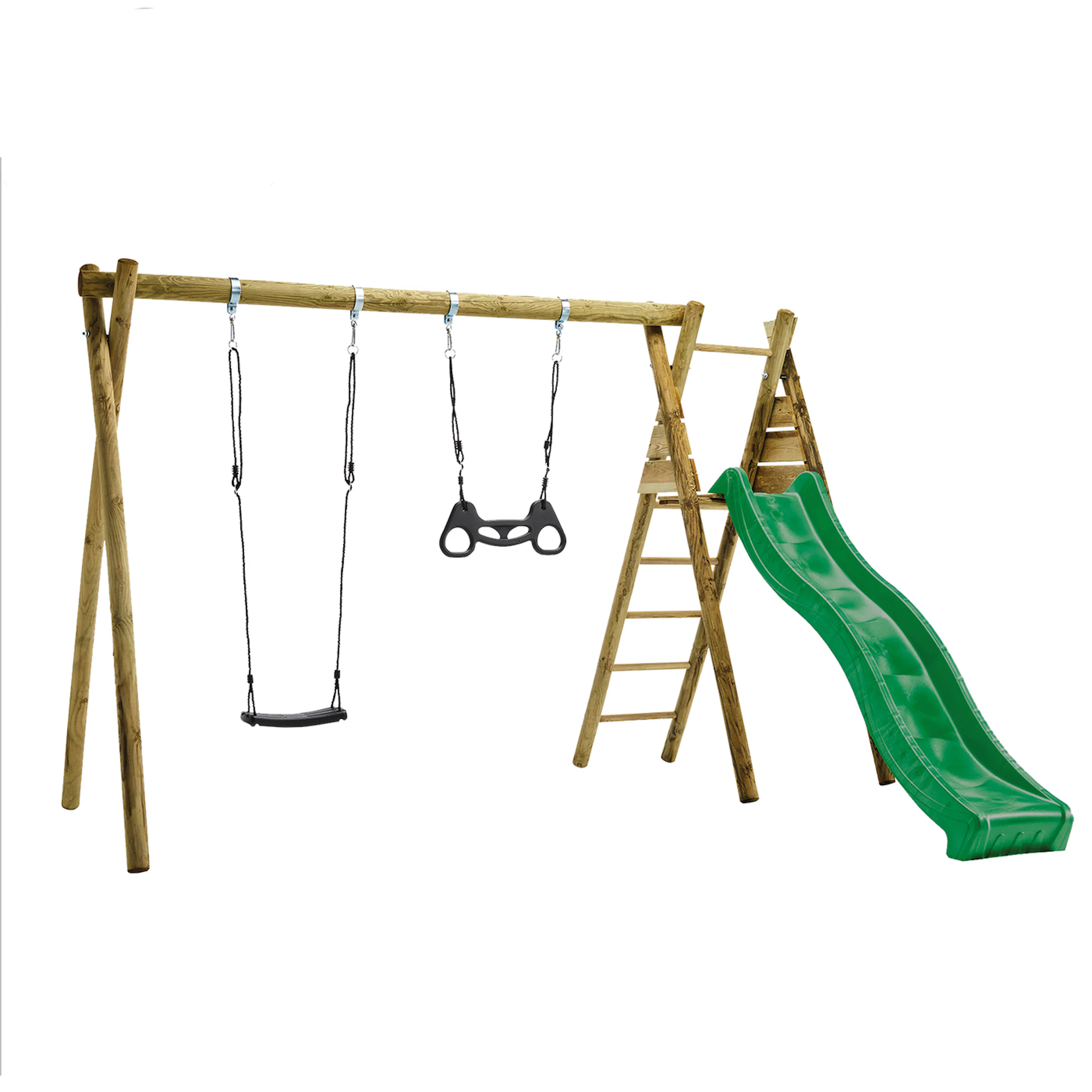 Gungställning Nordic Play Gunga, Trapets och Rutschkana Svart/Grön 331 cm
