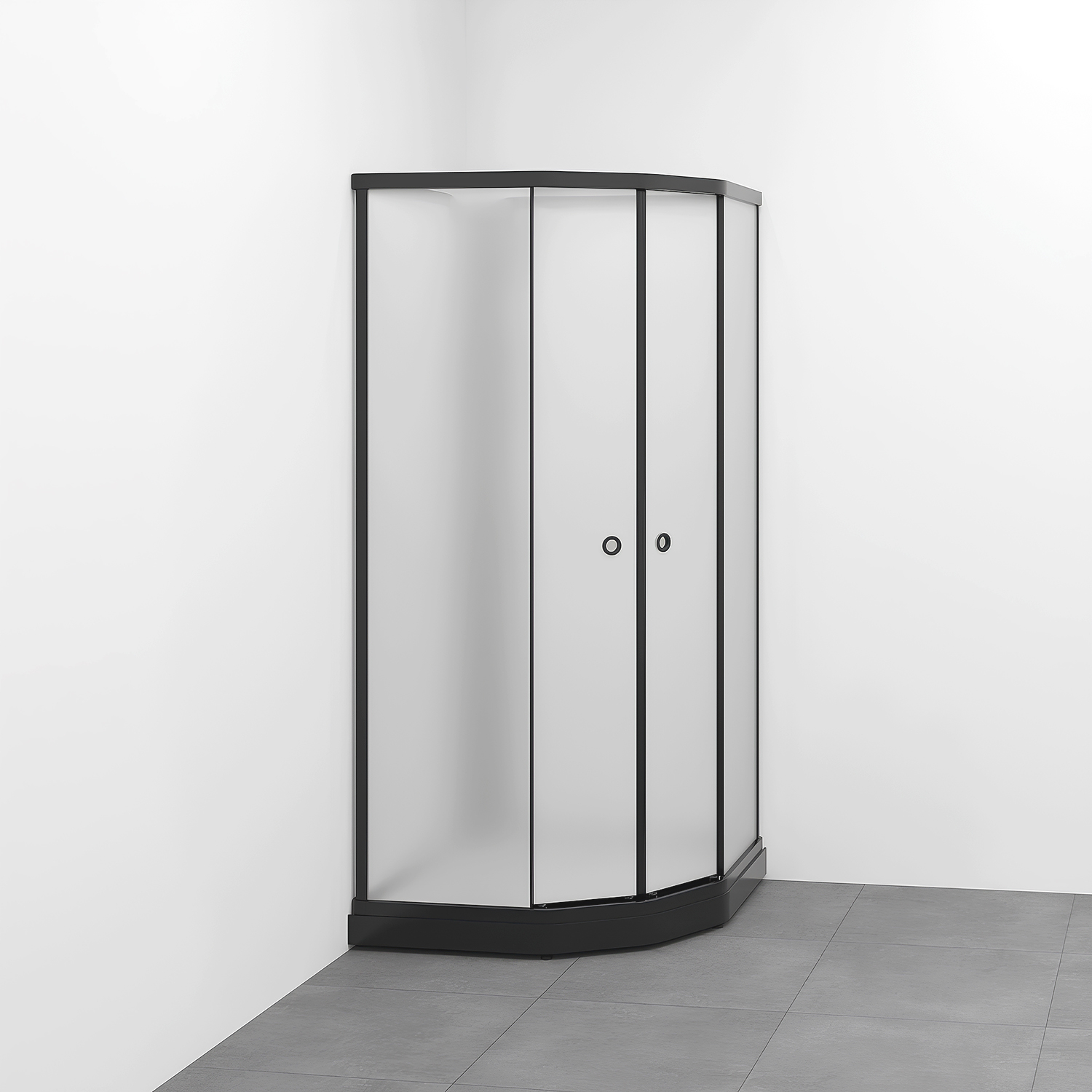 Flow kabin Semi Utanpå Bland 81x81 Svart Ice/Vit bakvägg 810x810 mm, Svart Profil, Frostat glas/Vit bakvägg