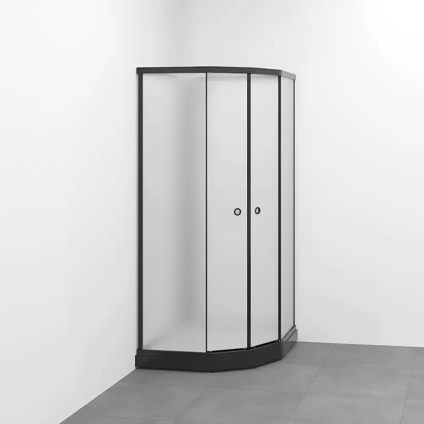 Flow kabin Semi Utanpå Bland 81x81 Svart Ice/Vit bakvägg 810x810 mm, Svart Profil, Frostat glas/Vit bakvägg