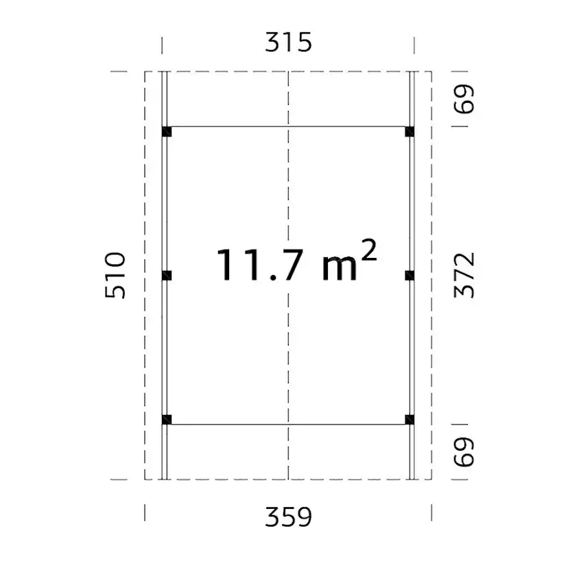 Carport Robert 11,7 m2 Obehandlad