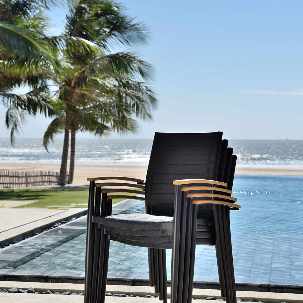 PORTALS Lite stacking armchair, black ALU / 4-pack Svart