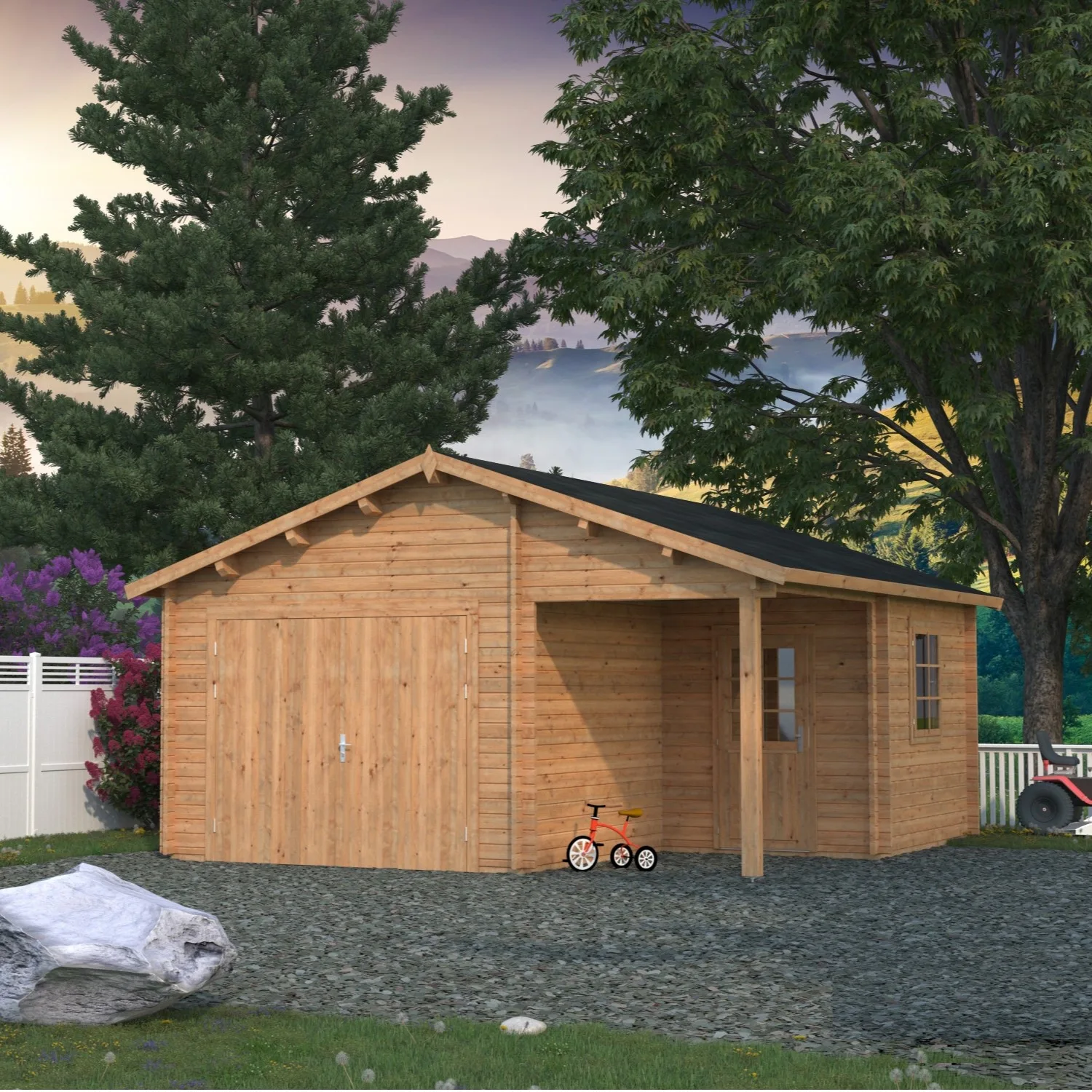 Roger 21,9+5,2 m2 with wooden gate Brun dippad