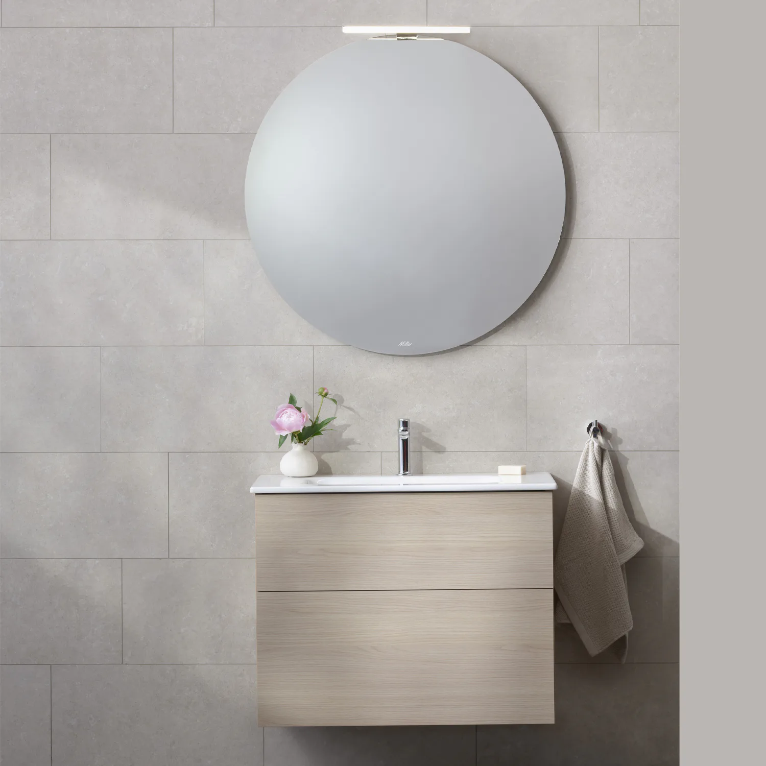 Möbelpaket 80 Ljus ek med spegel och Edge handfat Ljus Ek, B: 800 mm