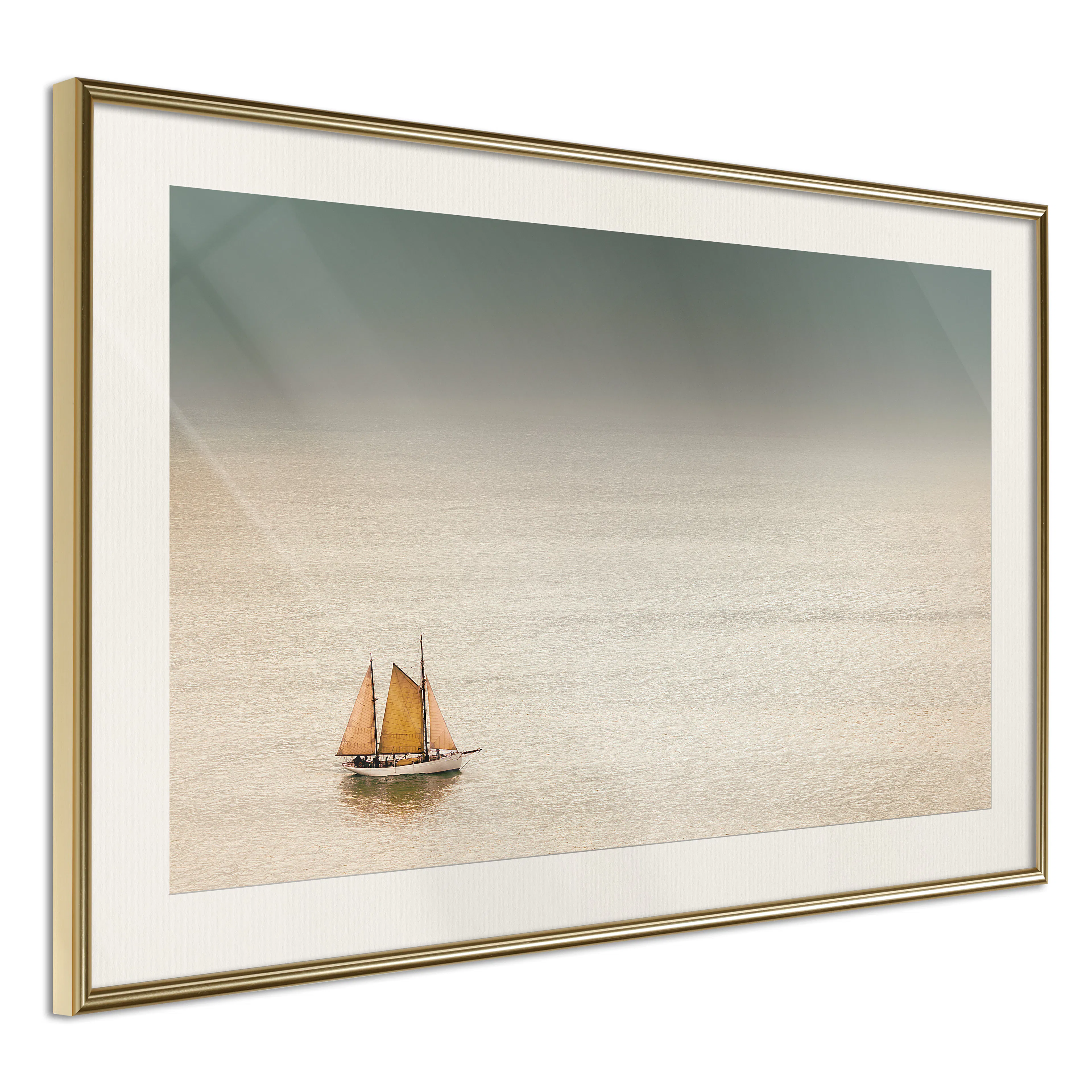 Affisch - Sailboat [Poster] 45x30 Guld ram med passepartout, 45x30 cm