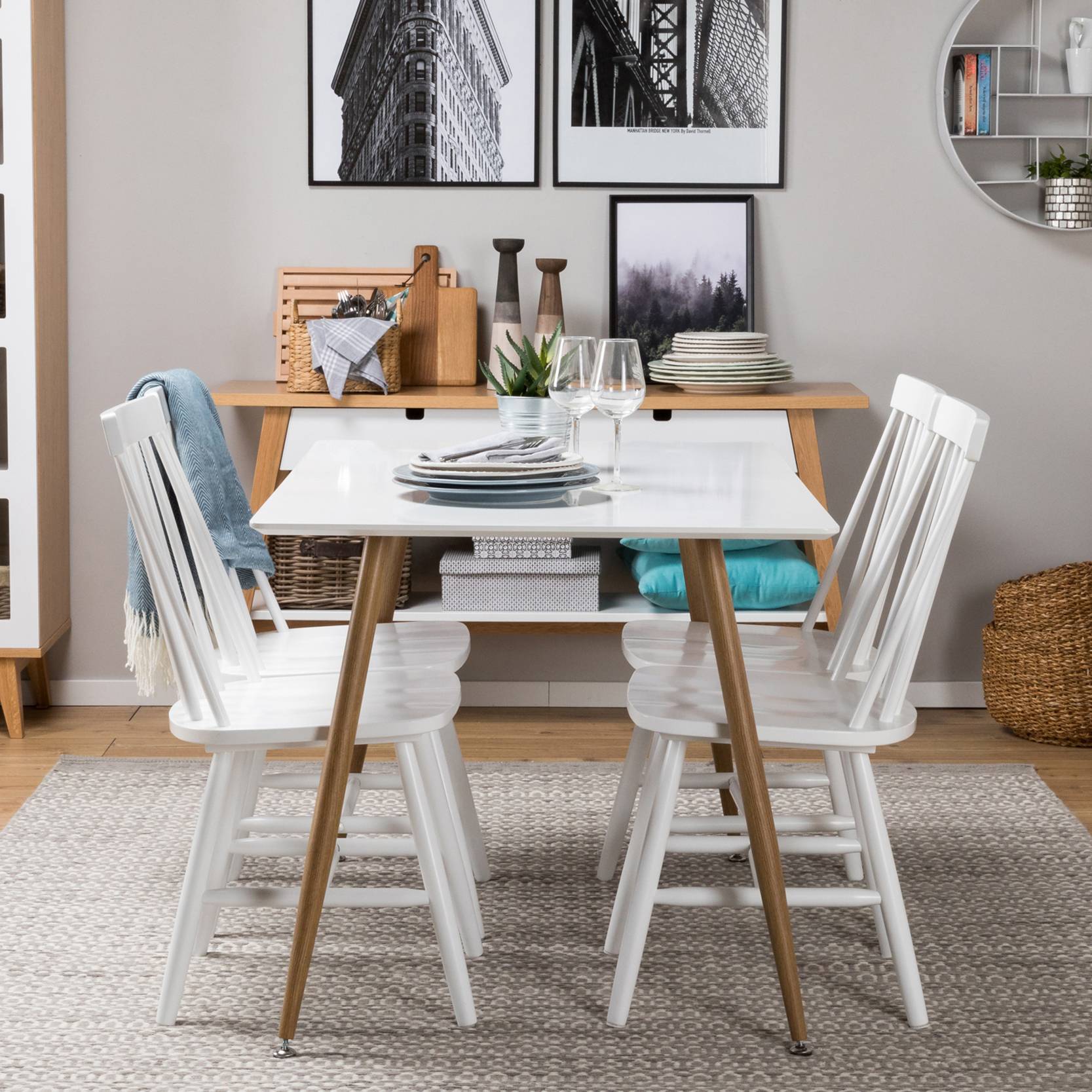 Matgrupp Basic Home Pontus Rektangulärt Matbord 120 cm med 4 Lowa Matstol