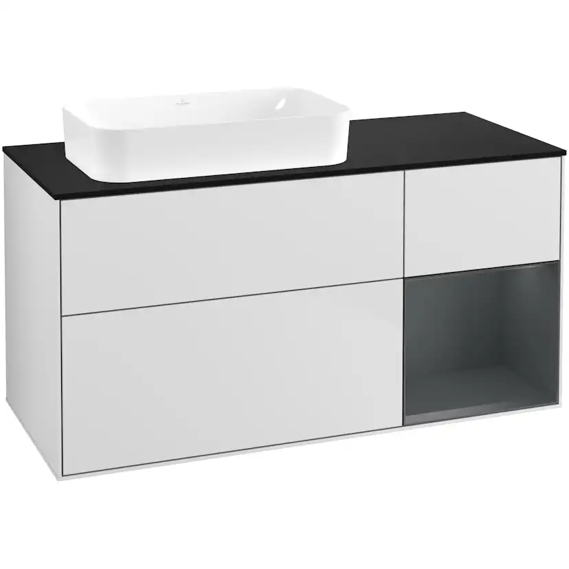 Tvättställsskåp Villeroy & Boch Finion med 3 Lådor Hylla och Bänkskiva för Ocentrerat Fristående Tvättställ