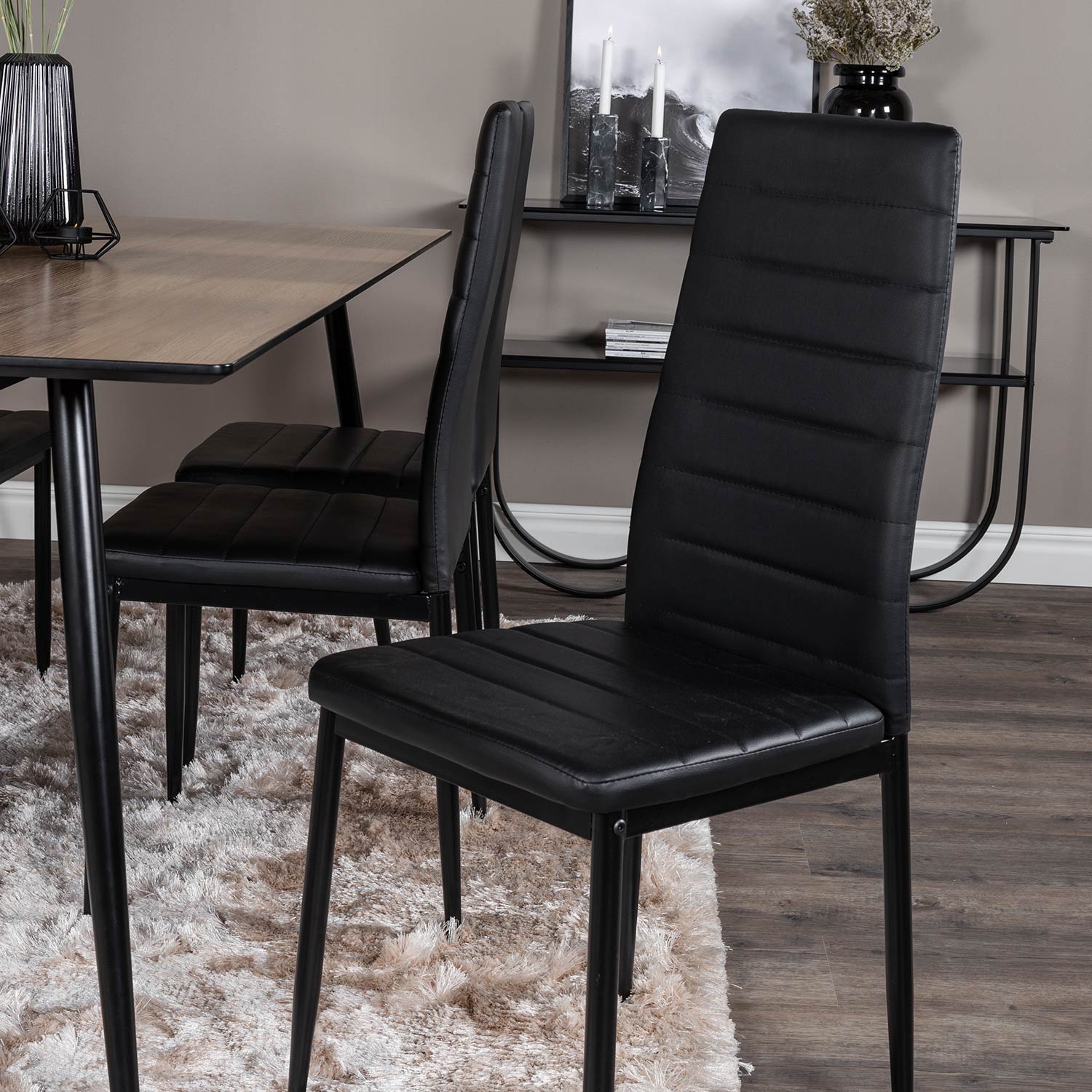 Silar Table -Melamine+Slim High Back Chair - - Black PU_6 Natur/Svart