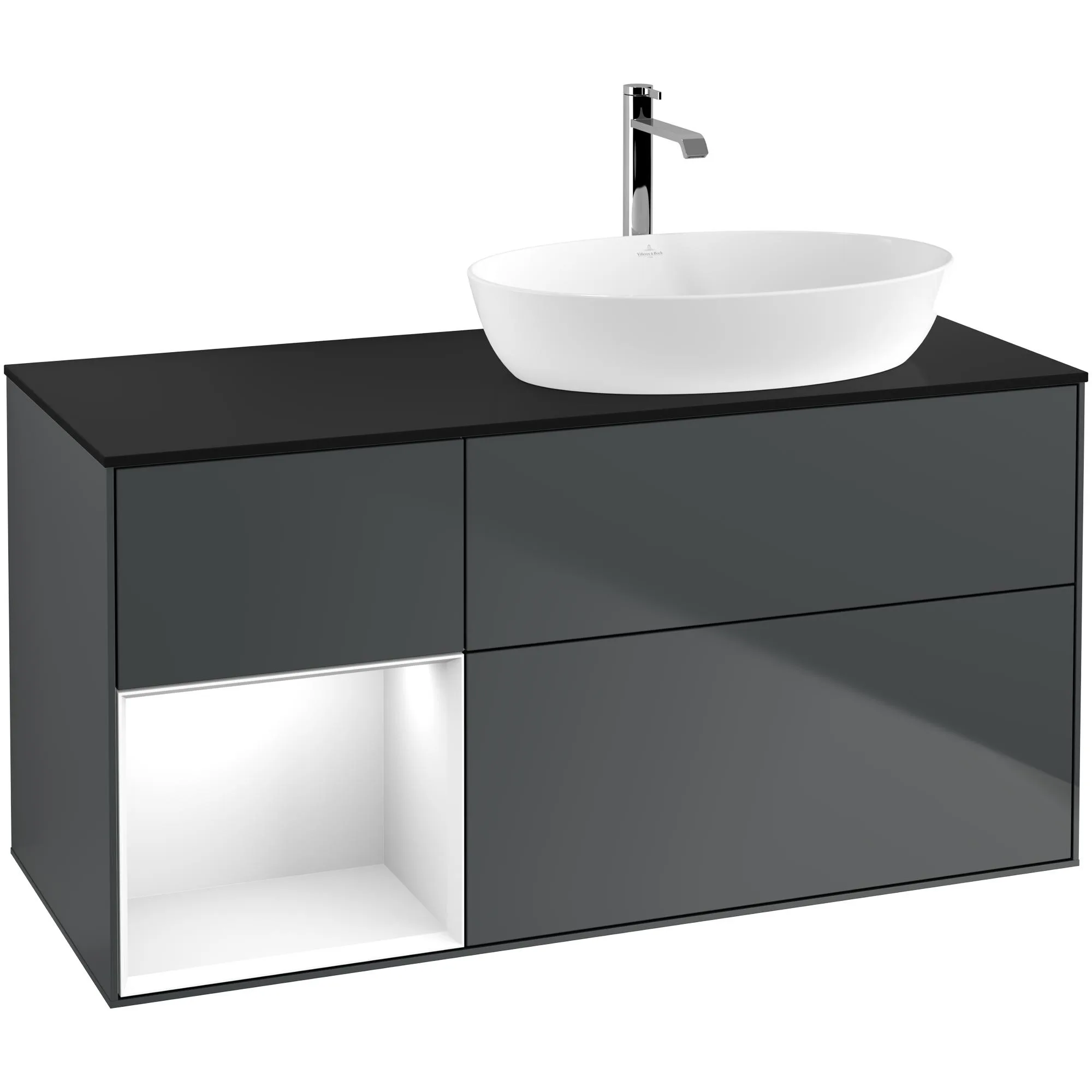 Tvättställsskåp Villeroy & Boch Finion med 3 Lådor Hylla och Bänkskiva för Ocentrerat Tvättställ från Artis & Collaro