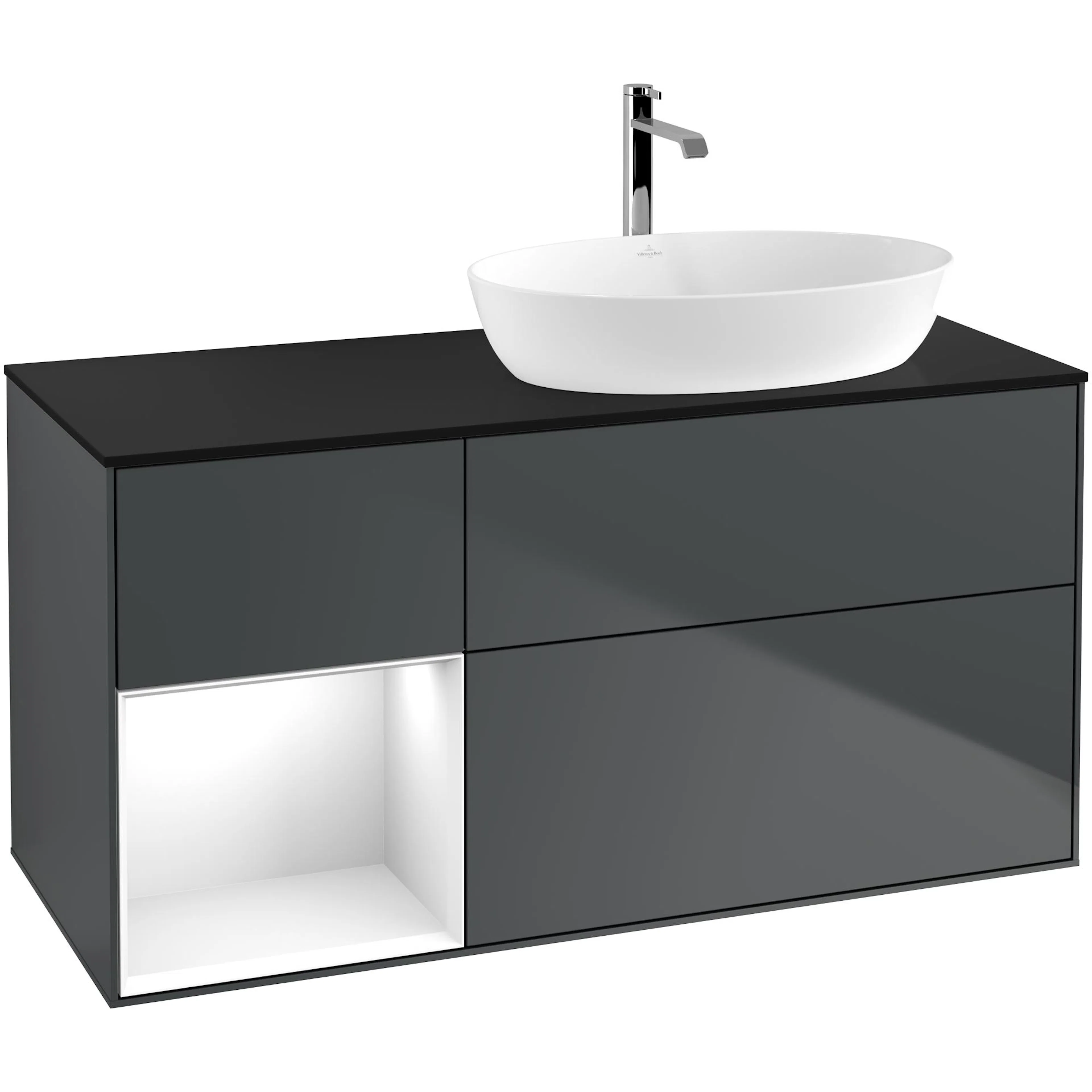 Tvättställsskåp Villeroy & Boch Finion med 3 Lådor Hylla och Bänkskiva för Ocentrerat Tvättställ från Artis & Collaro