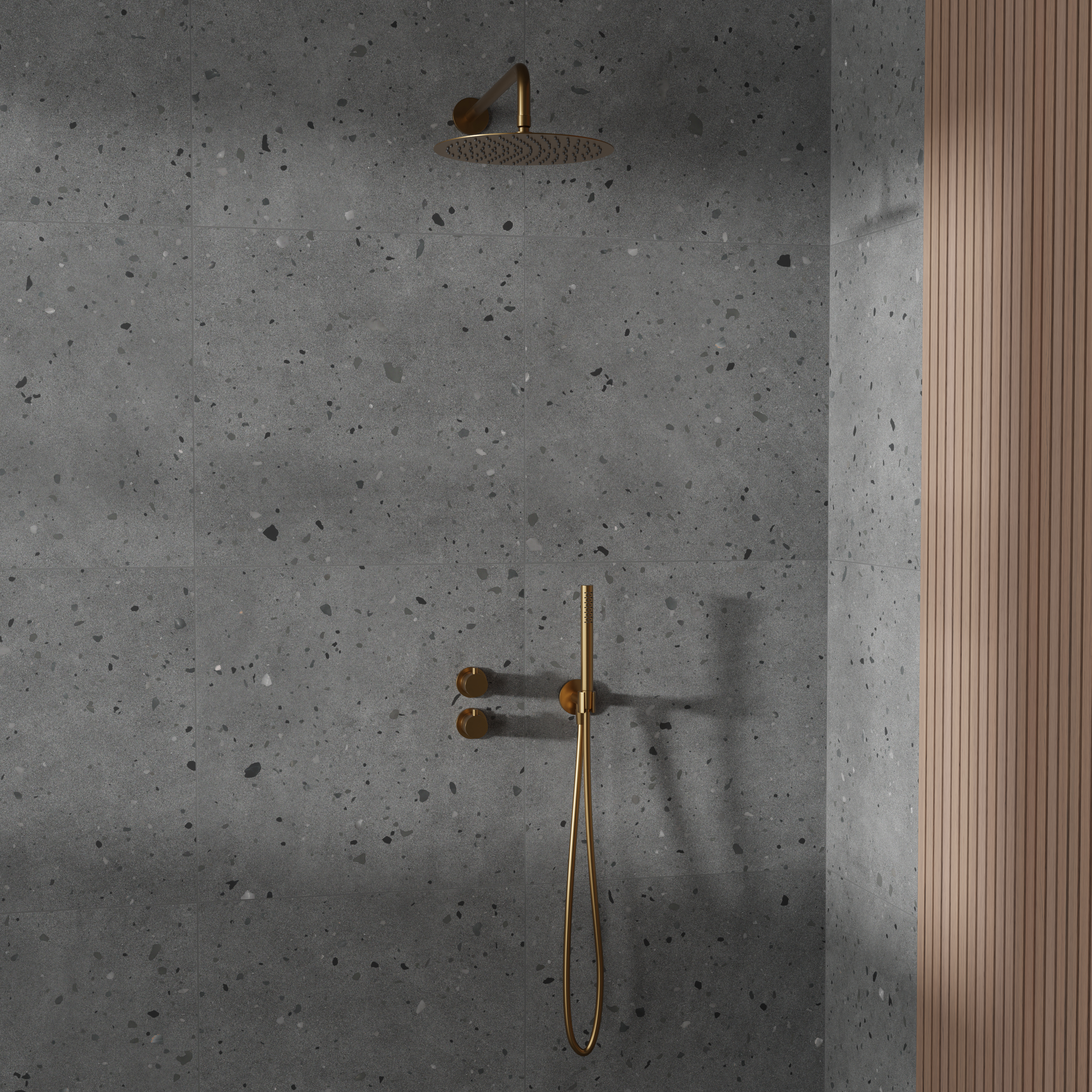 Takduschset Scandtap Steel Harmonized 2X för Inbyggnad Sand Sand/Mässing