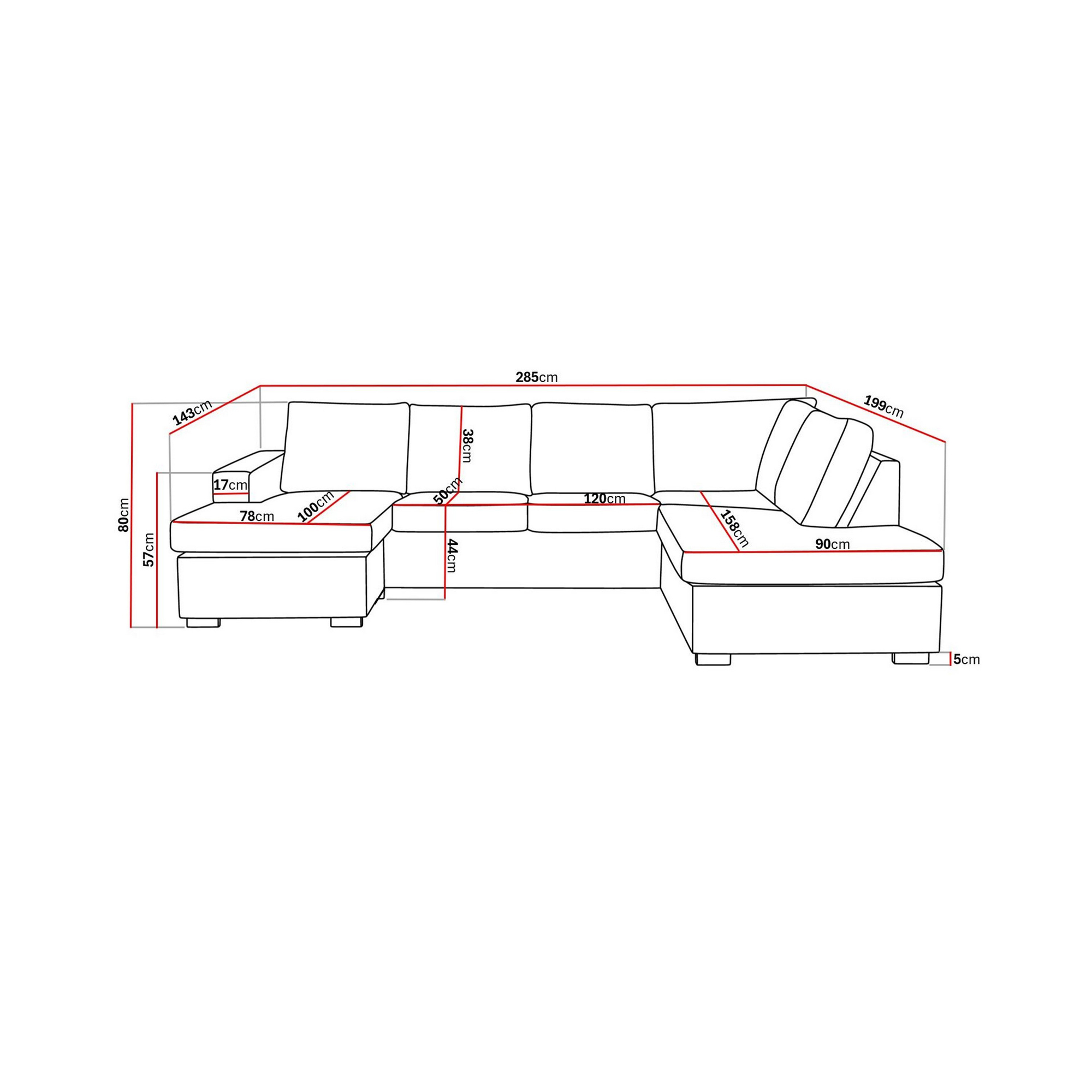 4-sitssoffa Basic Home Crazy U-formad med Divan och Schäslong Large 285 cm