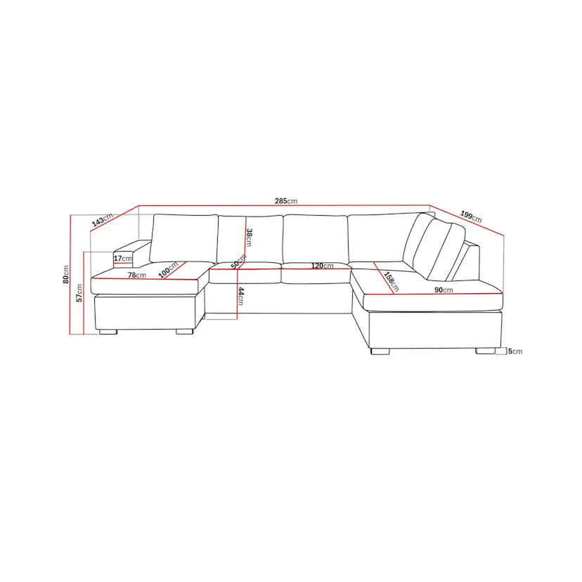 4-sitssoffa Basic Home Crazy U-formad med Divan och Schäslong Large 285 cm