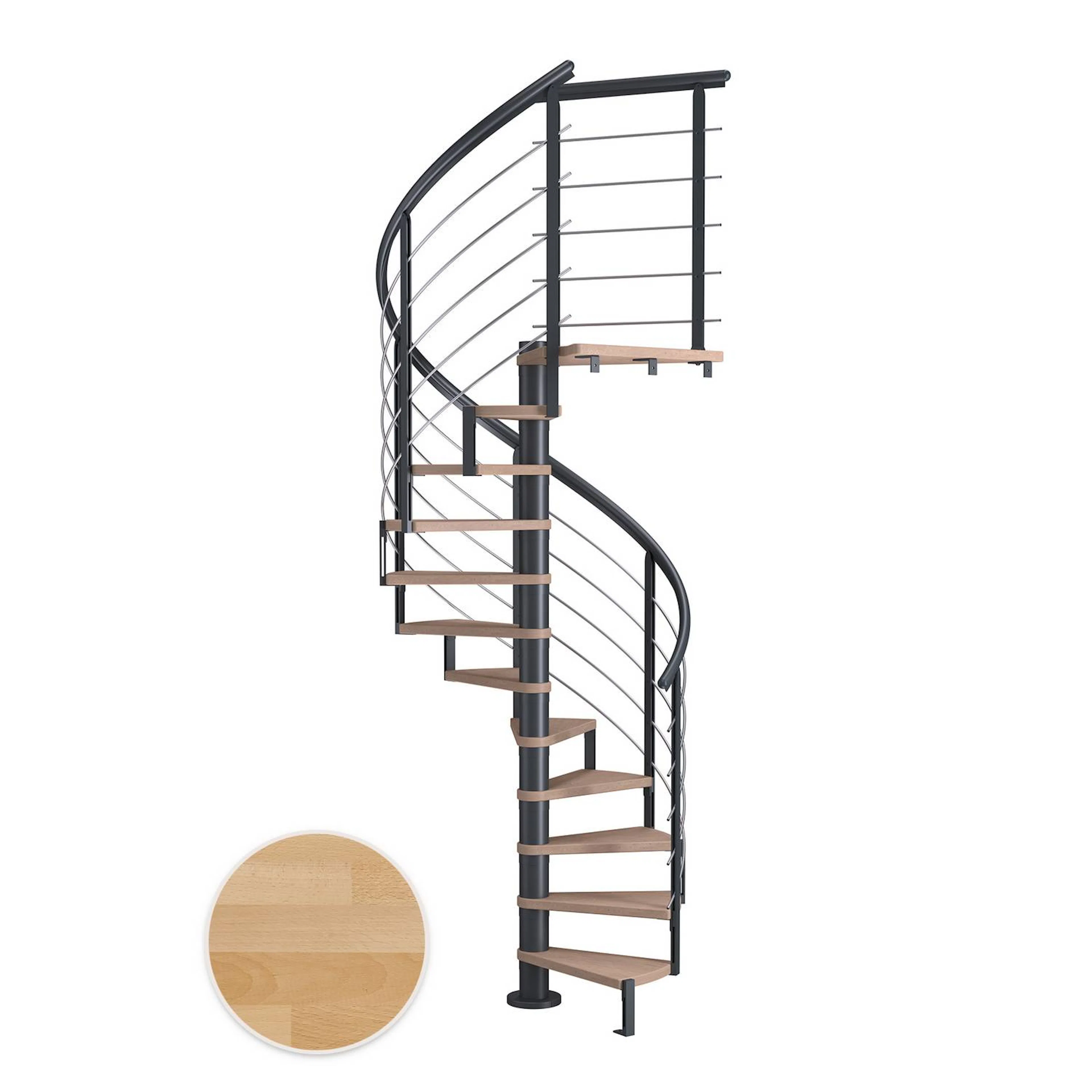 MONTREAL spiral bok oljad antracit DESIGN 11T Ø120 Antracit, D: 1200 mm, Golv till golv höjd: 2500-2860 mm, 11+1 steg