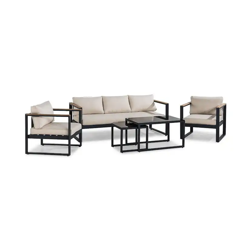 Loungegrupp deNoord Aspvik Soffgrupp Svart med Beige dynor