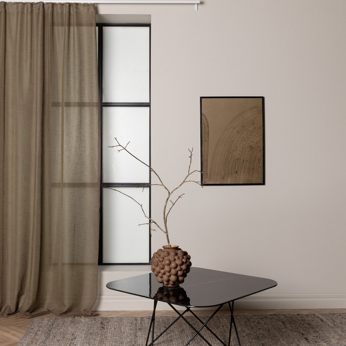 Kaya Curtain Polyester/linenlook - Brown - 140*290 - Multi b Brun, Längd: 290 cm