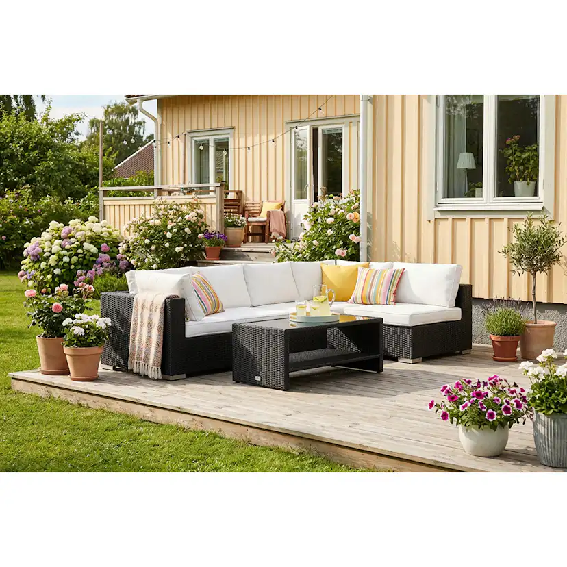 Loungegrupp Comfort Garden Bahamas utomhus loungegrupp 5-sits med vändbar schäslong och bord med hylla