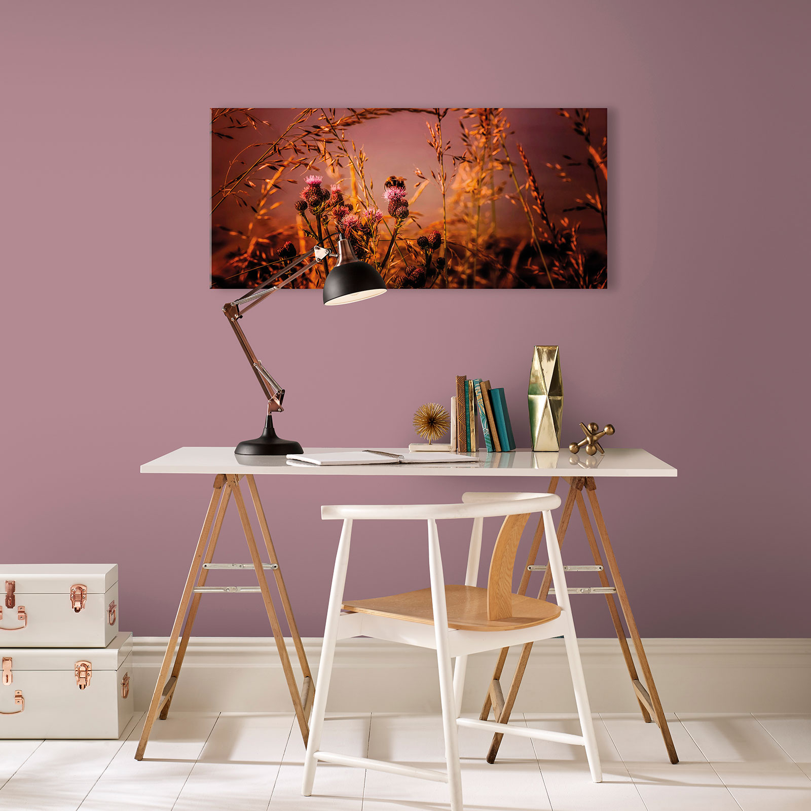 Tavla Art for the Home Flowers and a Bee 40x100