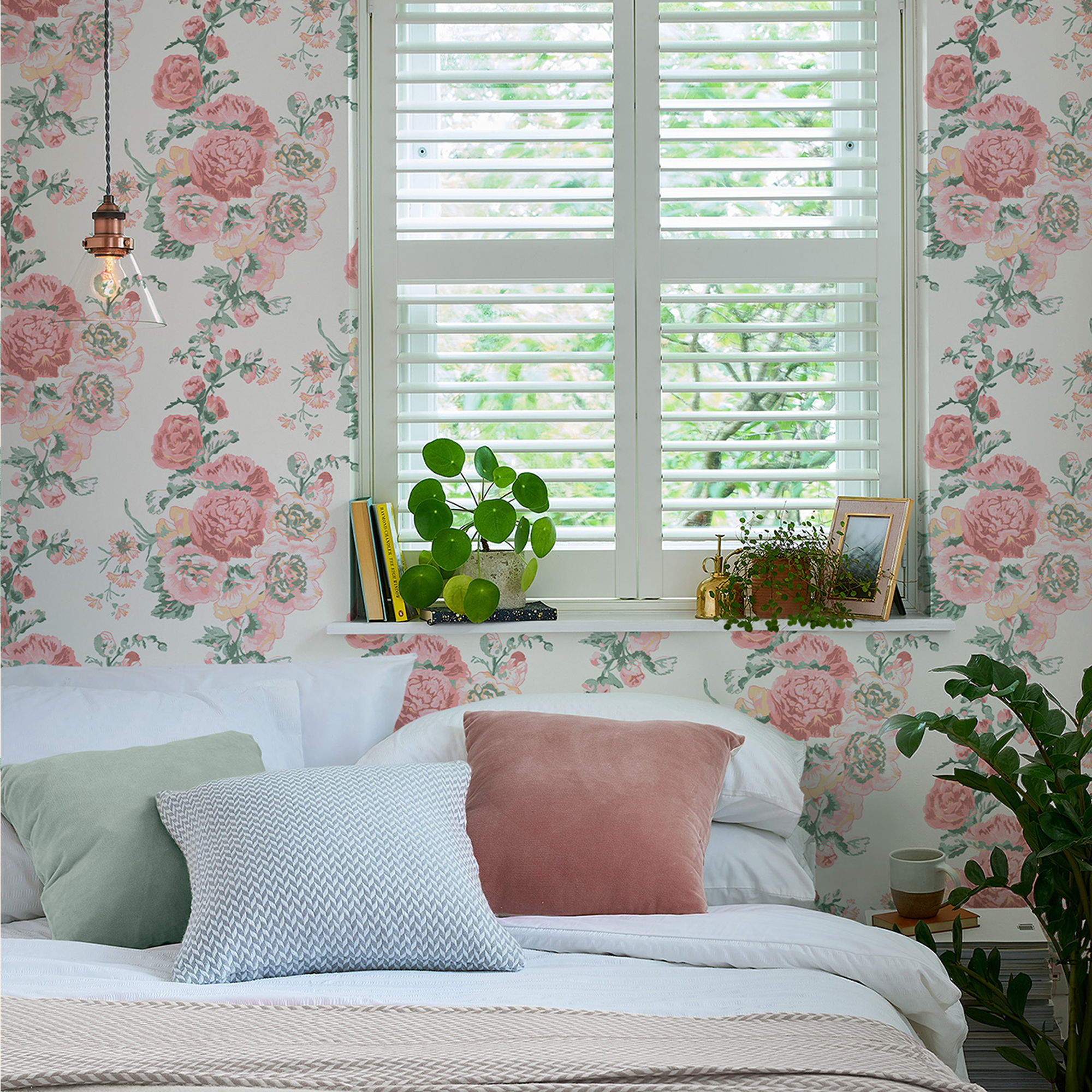 Tapet Laura Ashley Hollyhocks Coral Rosa 118479