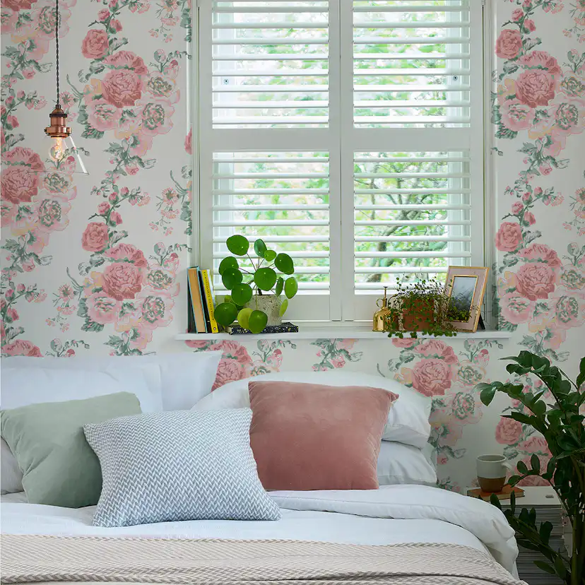 Tapet Laura Ashley Hollyhocks Coral Rosa 118479