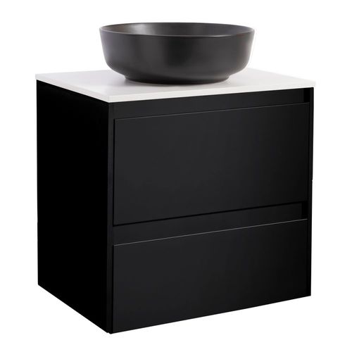 Luxor 60 Sv. Bs Vit+Ts Rund Sv Färg Tvättställsskåpet: Matt Svart, Färg Bänkskiva: Vit, Färg Tvättställ: Svart - B: 606 mm, H: 737 mm, D: 470 mm