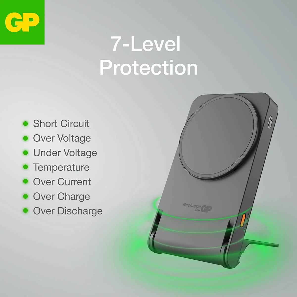 Powerbank GP Batteries Magnetic Safe 2-In-1 Trådlös 5000mAh med Stativ
