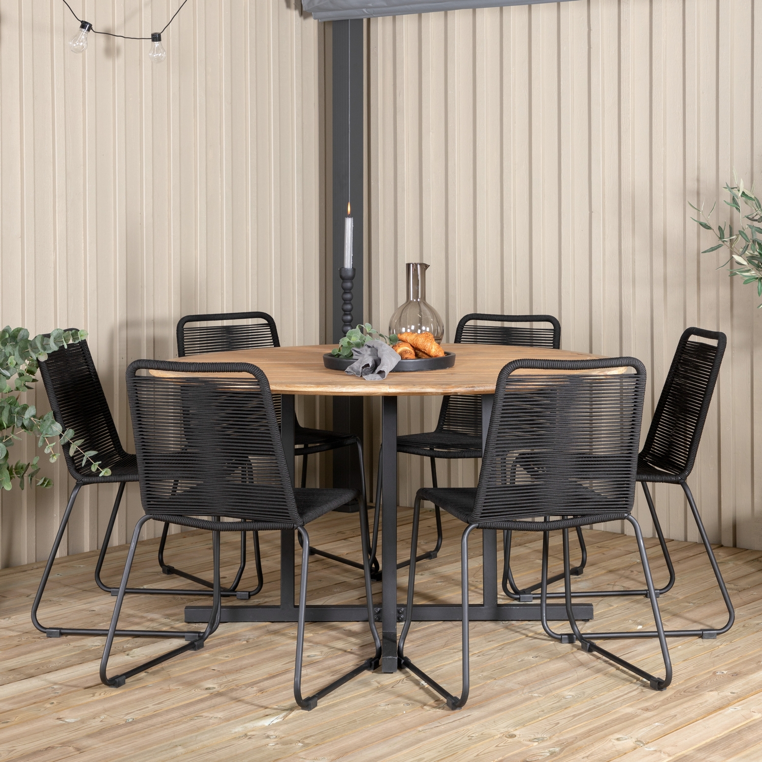 Matgrupp Venture Home Zurc med 6 Lumi Stapelbara Matstolar
