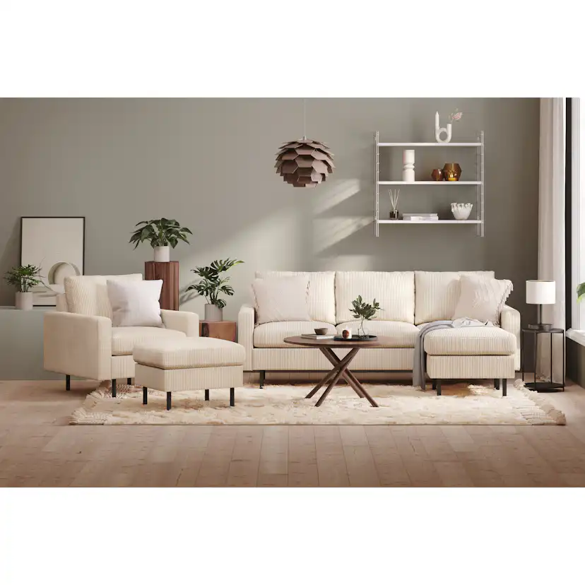 Soffgrupp Scandinavian Choice Peppe 3-sits Vändbar Divan med Fåtölj och Fotpall